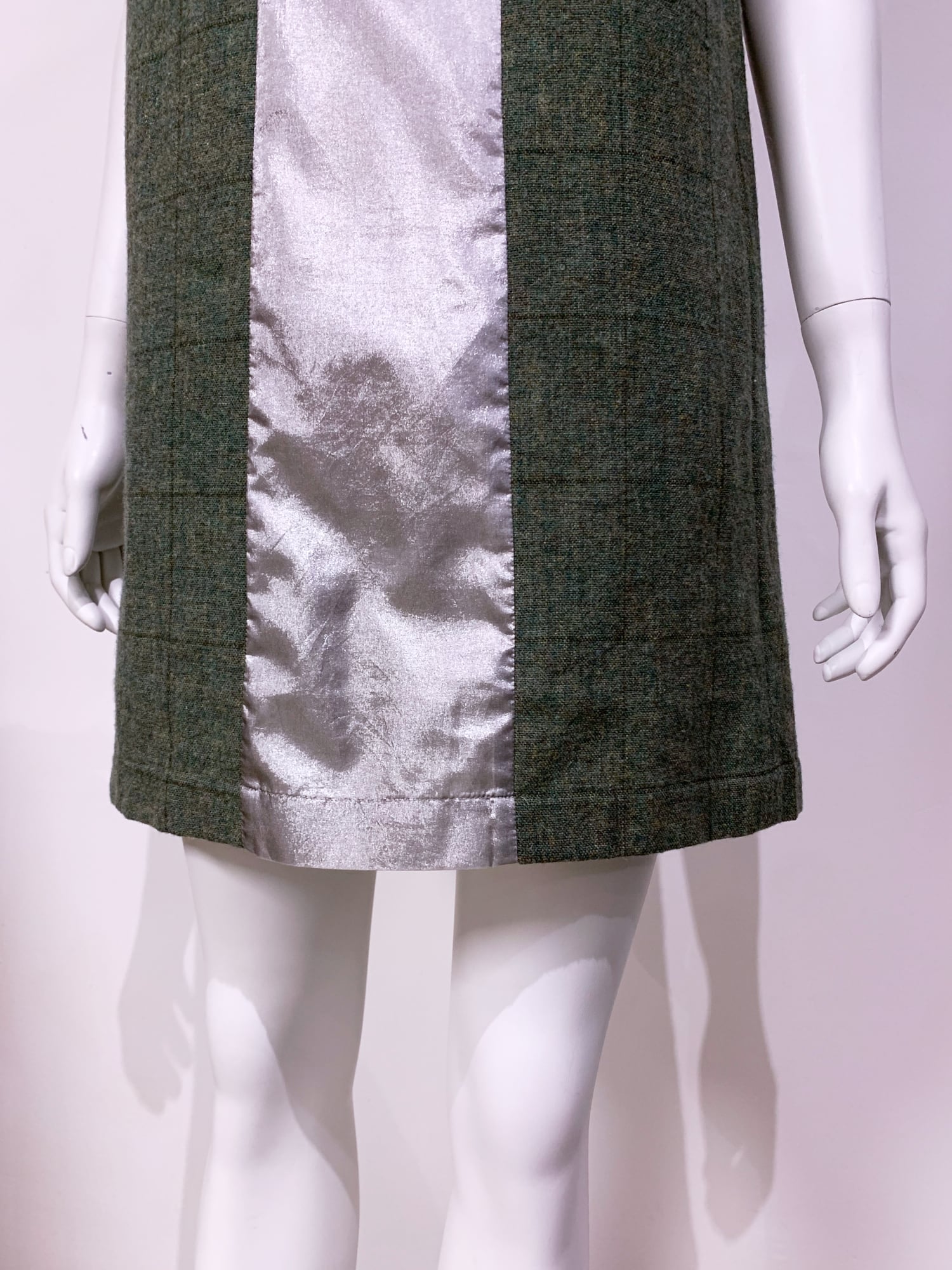 Tricot Comme des Garcons winter 1995 green wool mini dress with silver panel