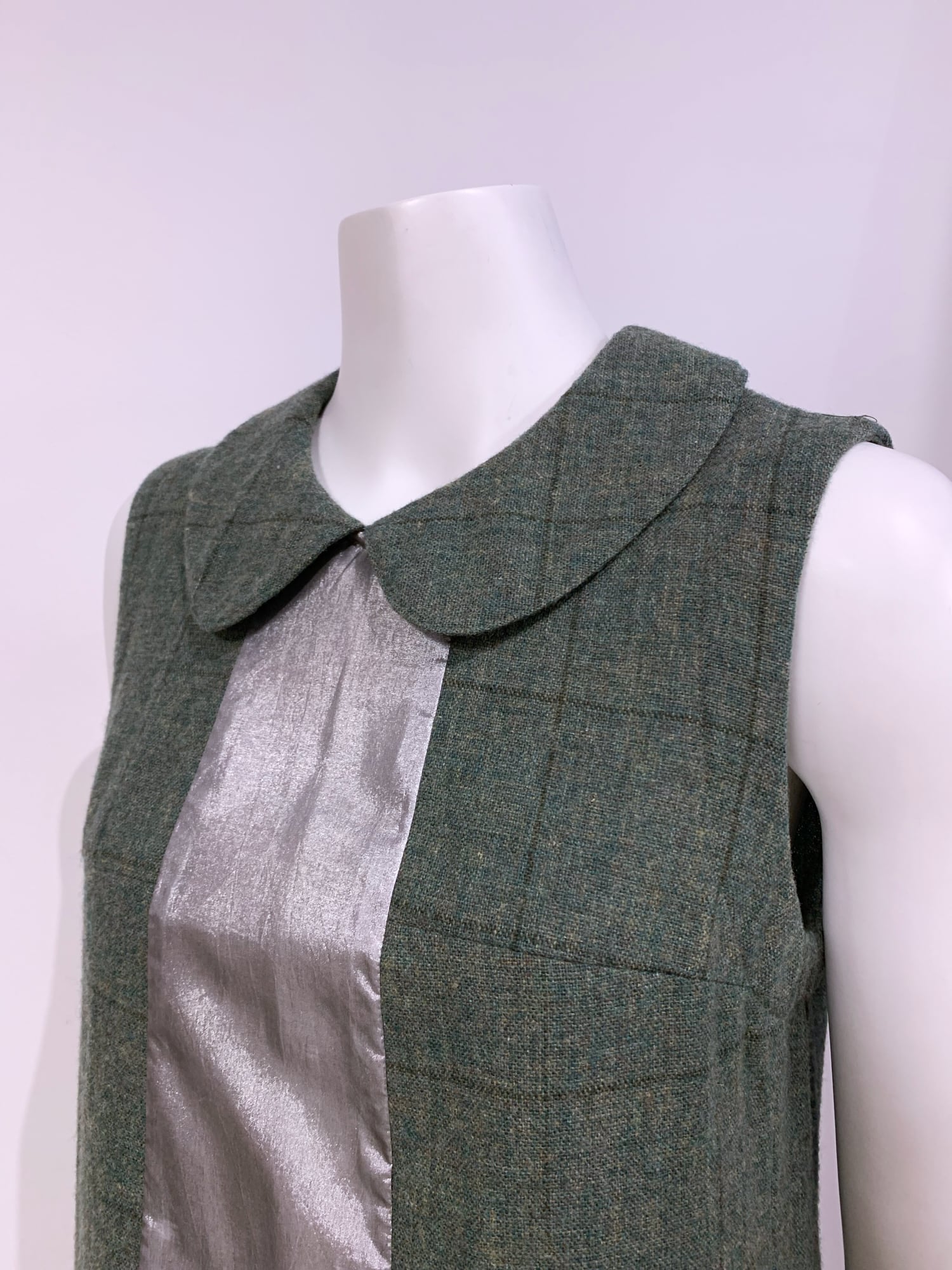 Tricot Comme des Garcons winter 1995 green wool mini dress with silver panel