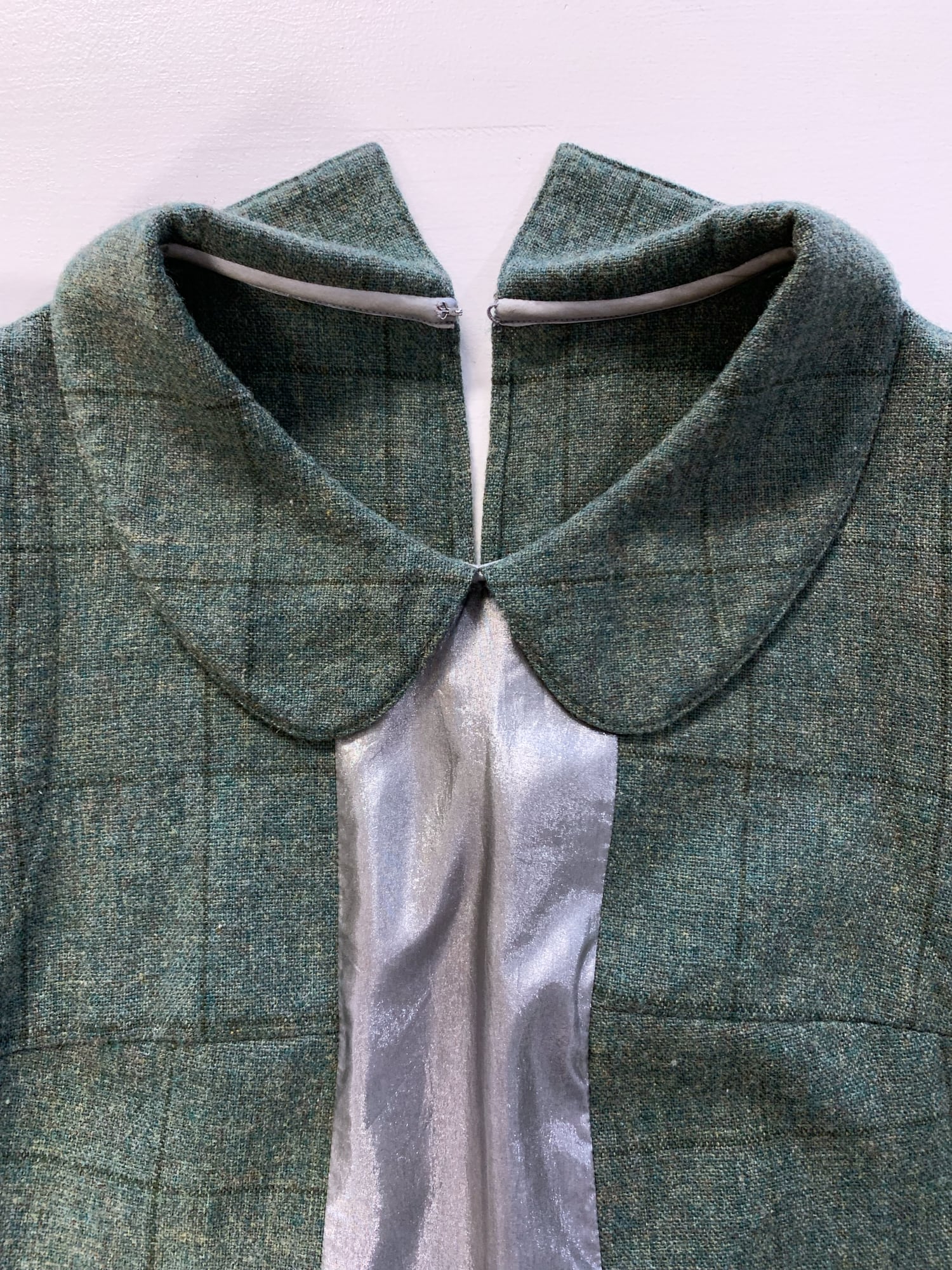 Tricot Comme des Garcons winter 1995 green wool mini dress with silver panel