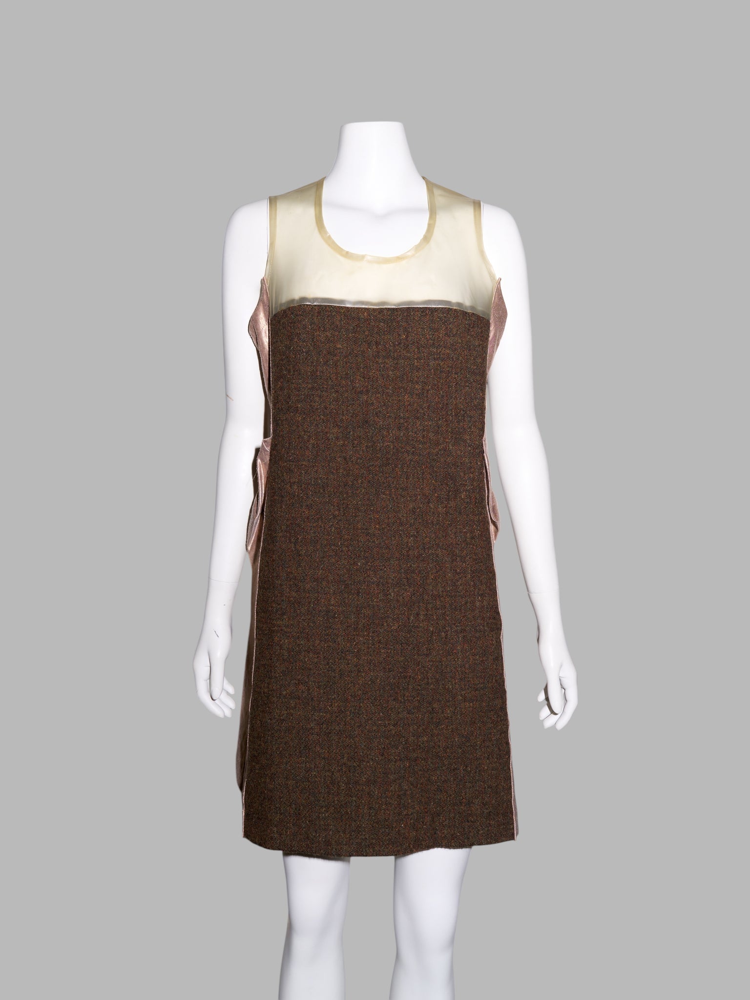 Junya Watanabe winter 1995 tweed metallic and clear vinyl sleeveless dress