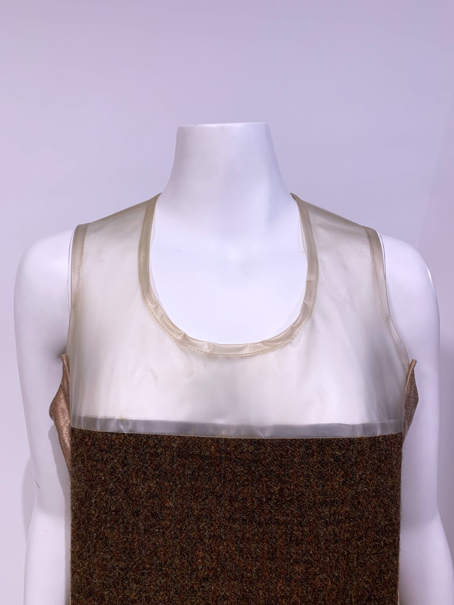 Junya Watanabe winter 1995 tweed metallic and clear vinyl sleeveless dress