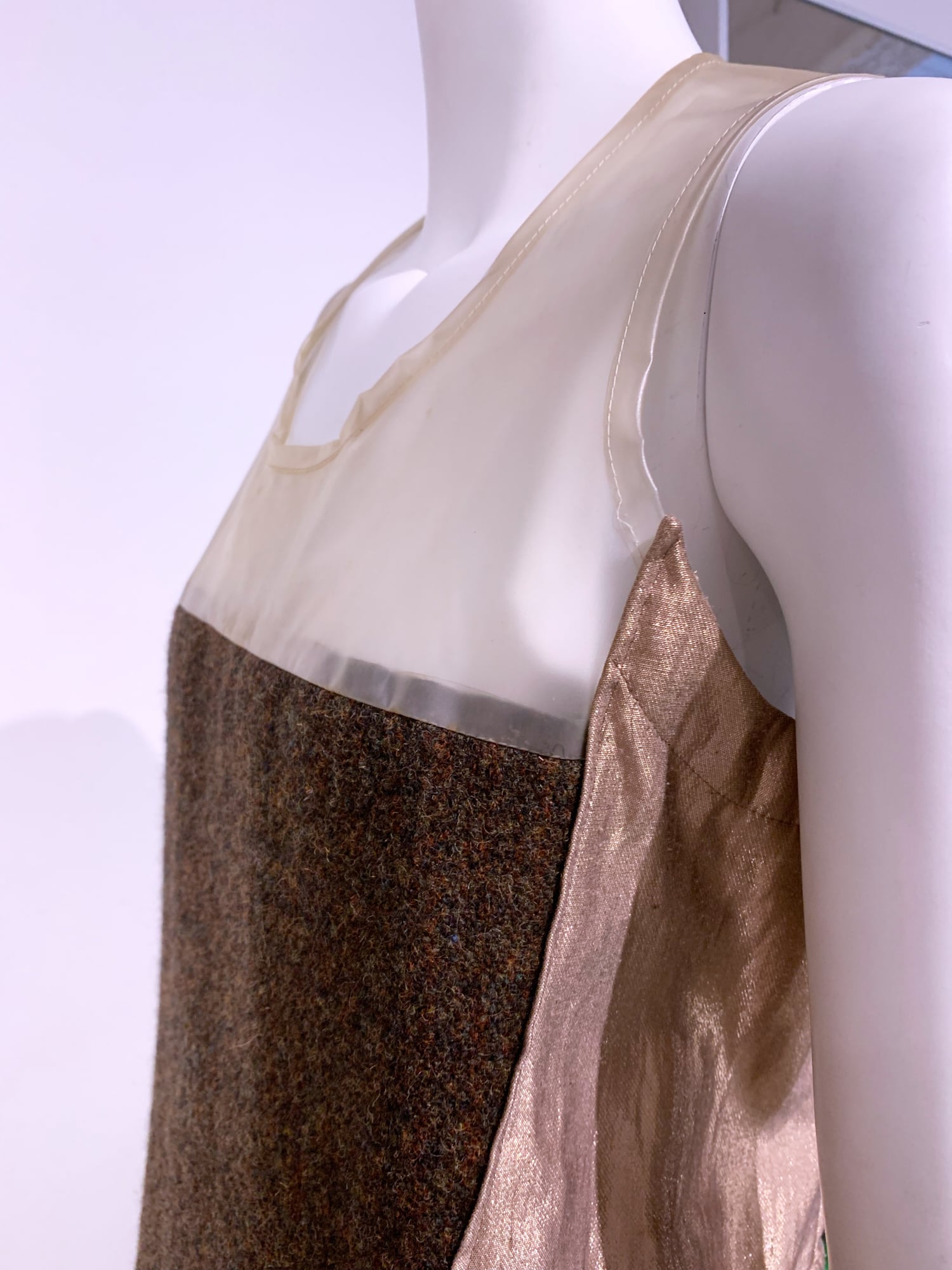 Junya Watanabe winter 1995 tweed metallic and clear vinyl sleeveless dress