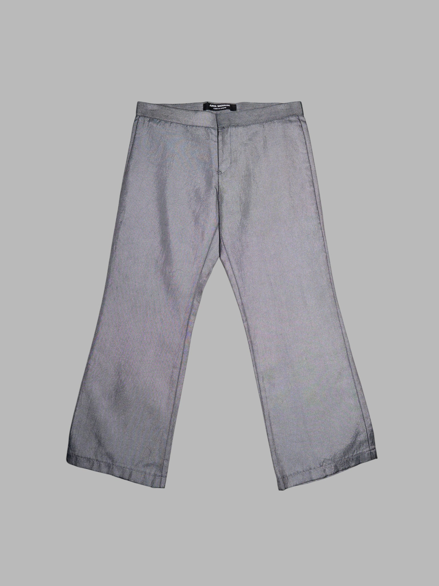 Junya Watanabe winter 1995 cropped silver nylon low rise flared trousers