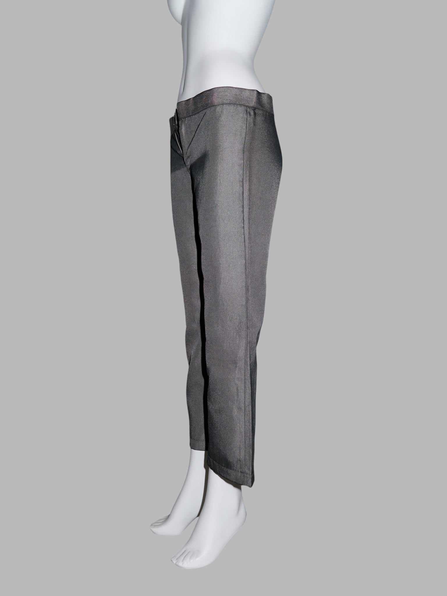 Junya Watanabe winter 1995 cropped silver nylon low rise flared trousers
