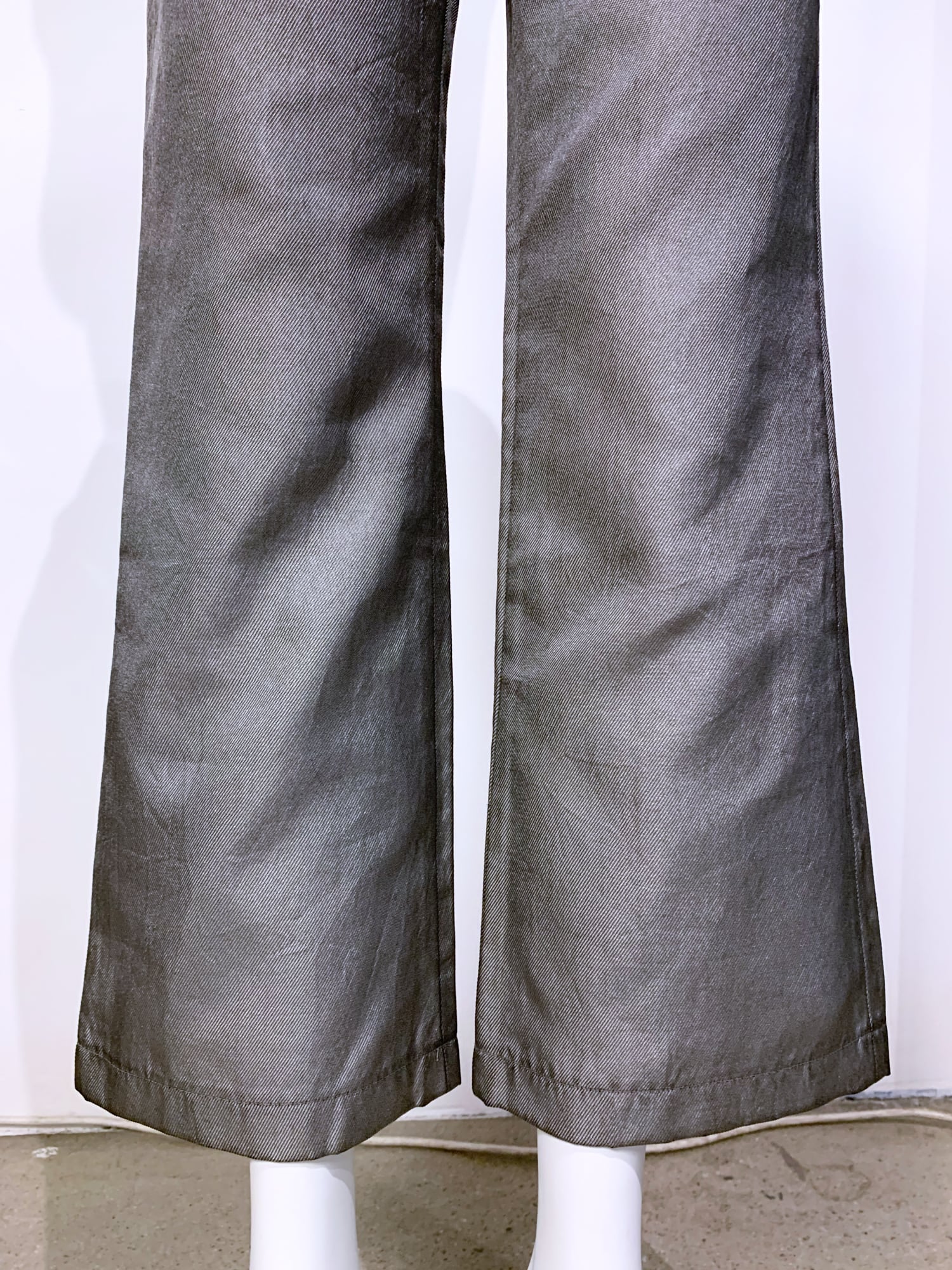 Junya Watanabe winter 1995 cropped silver nylon low rise flared trousers