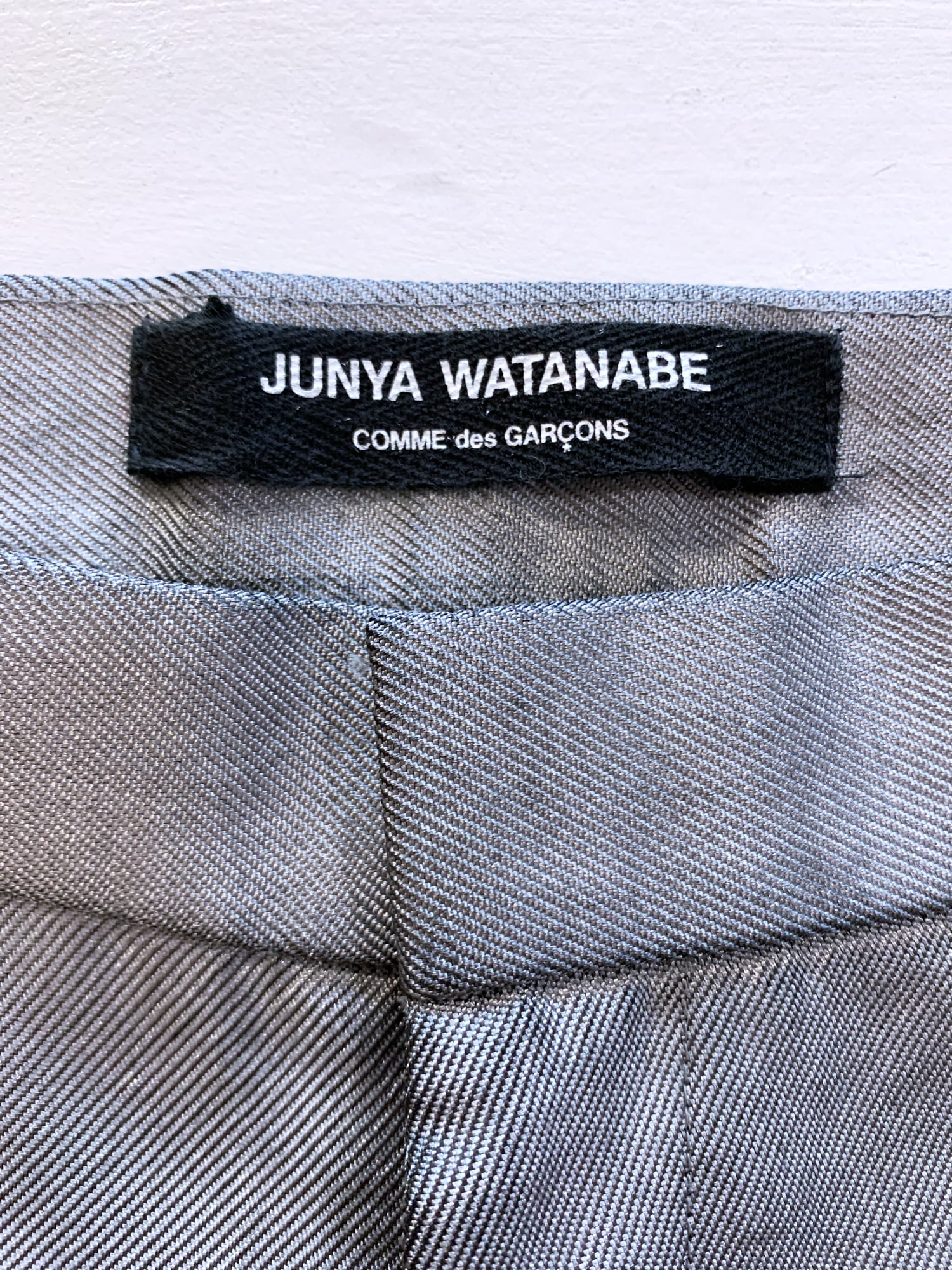 Junya Watanabe winter 1995 cropped silver nylon low rise flared trousers