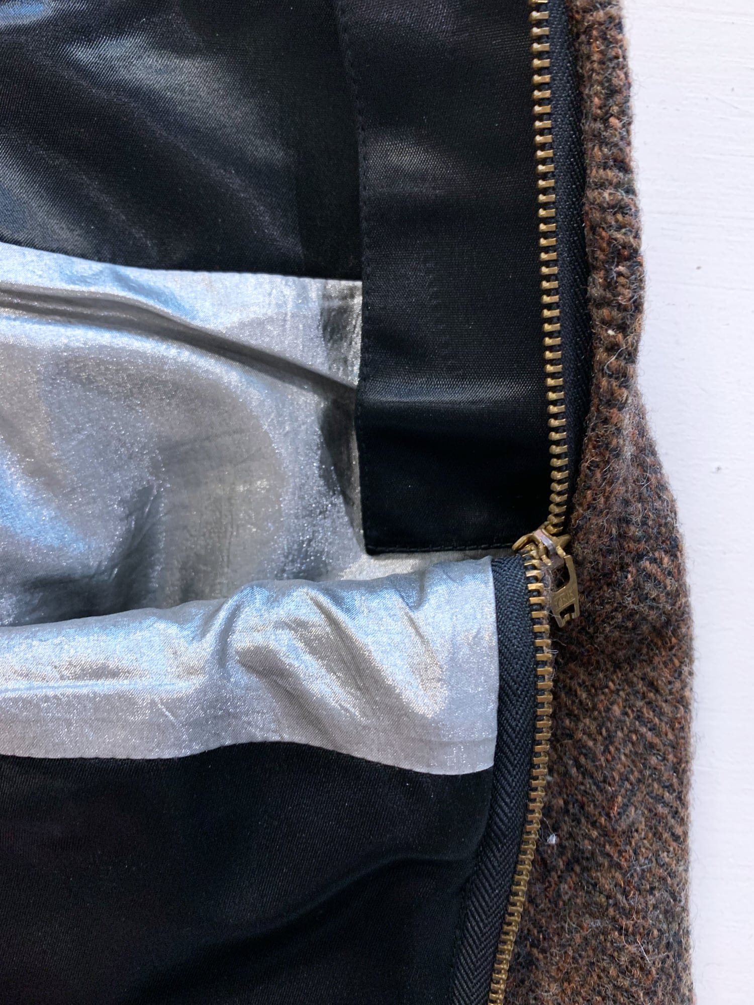 Junya Watanabe winter 1995 three dimensional panelled brown tweed trousers