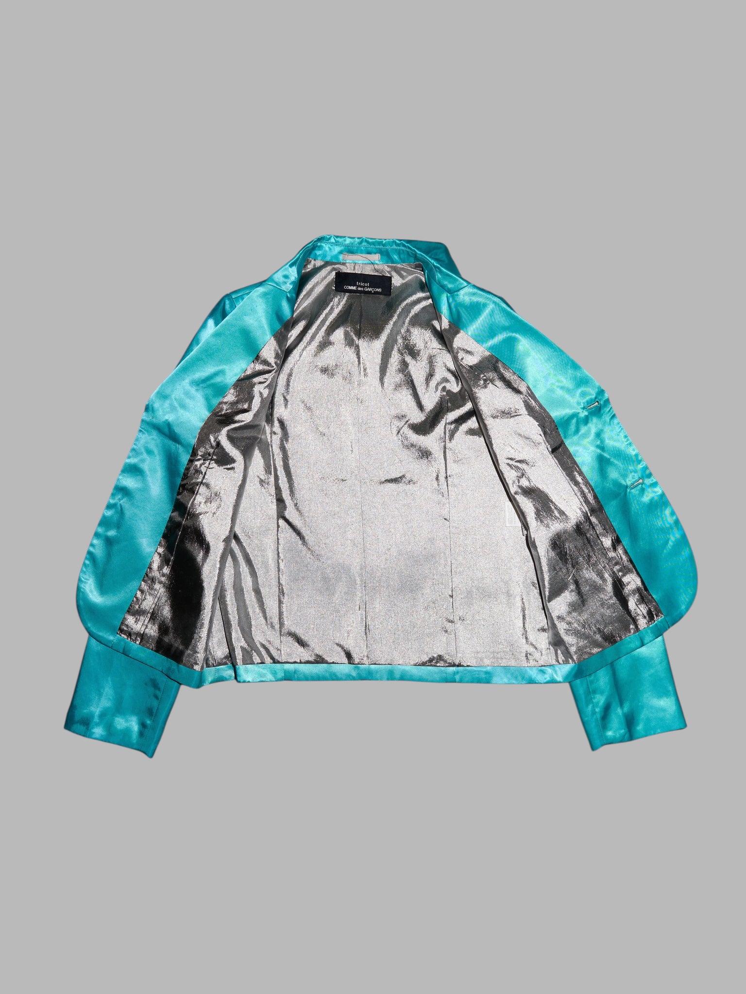 Tricot Comme des Garcons Junya Watanabe winter 1995 teal satin two button blazer