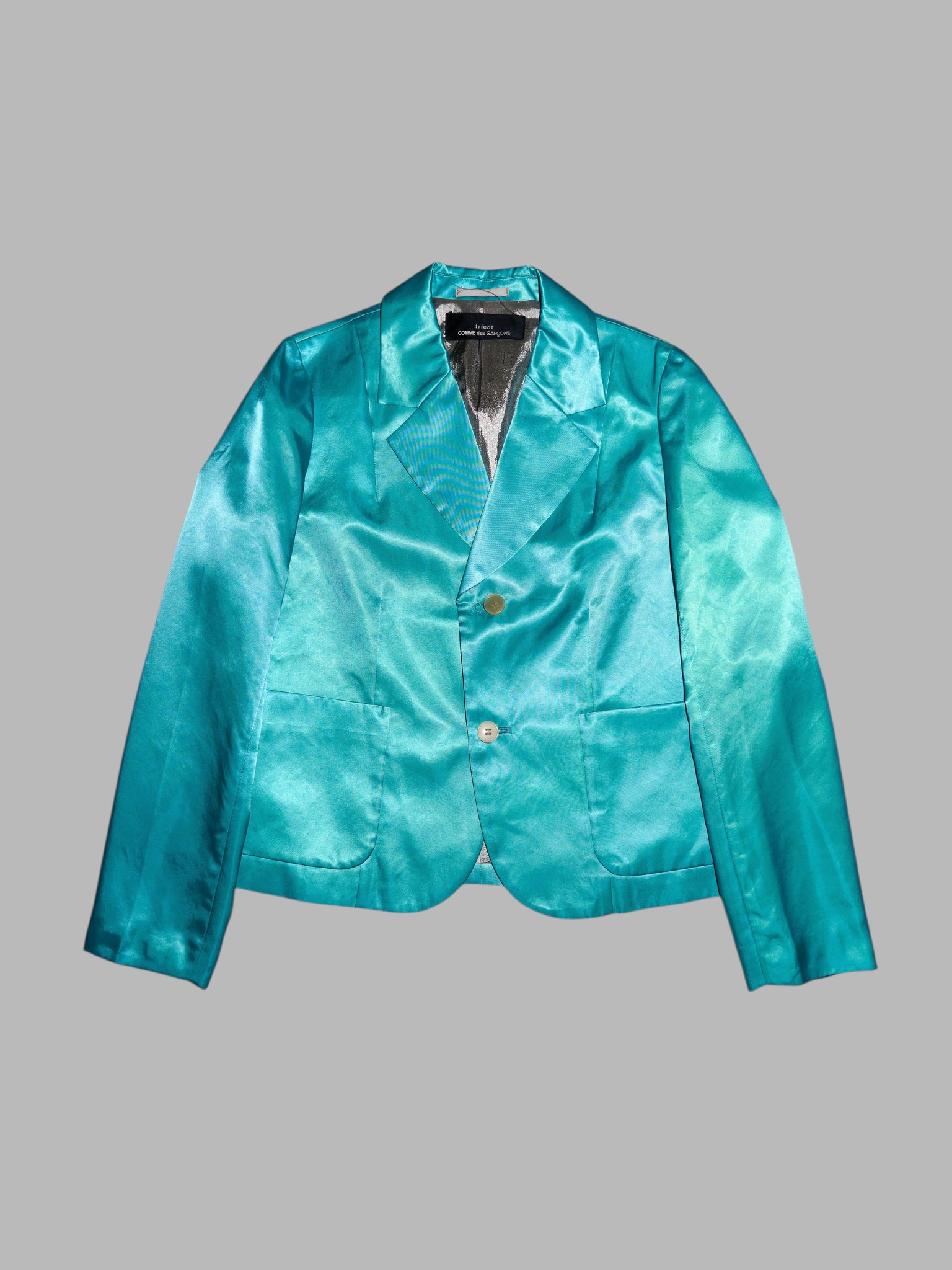 Tricot Comme des Garcons Junya Watanabe winter 1995 teal satin two button blazer