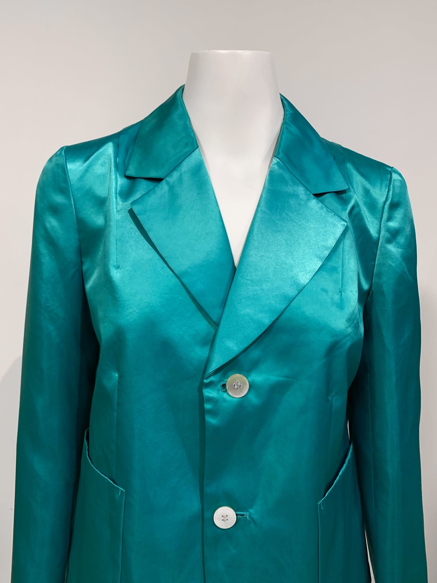 Tricot Comme des Garcons Junya Watanabe winter 1995 teal satin two button blazer