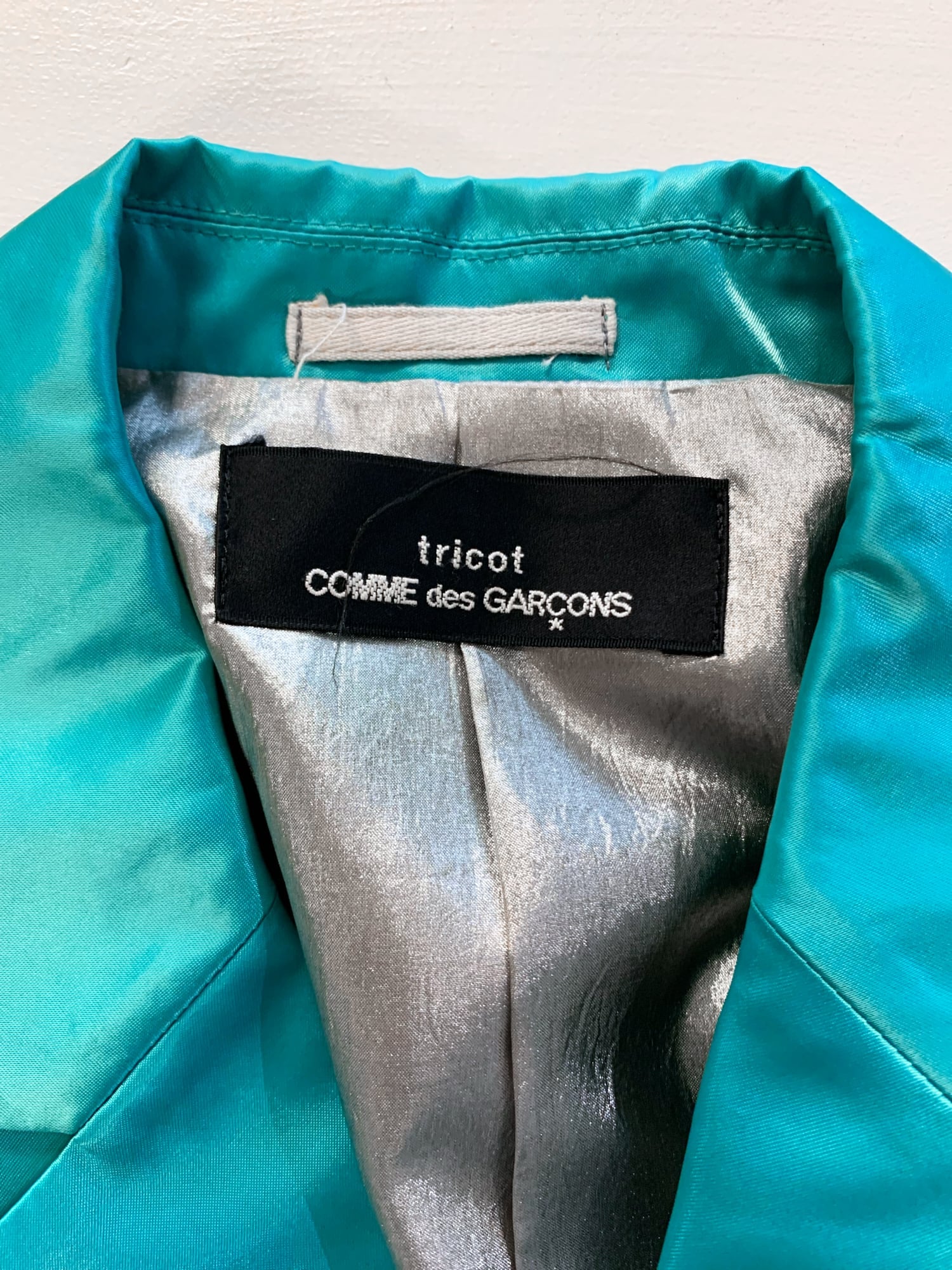 Tricot Comme des Garcons Junya Watanabe winter 1995 teal satin two button blazer