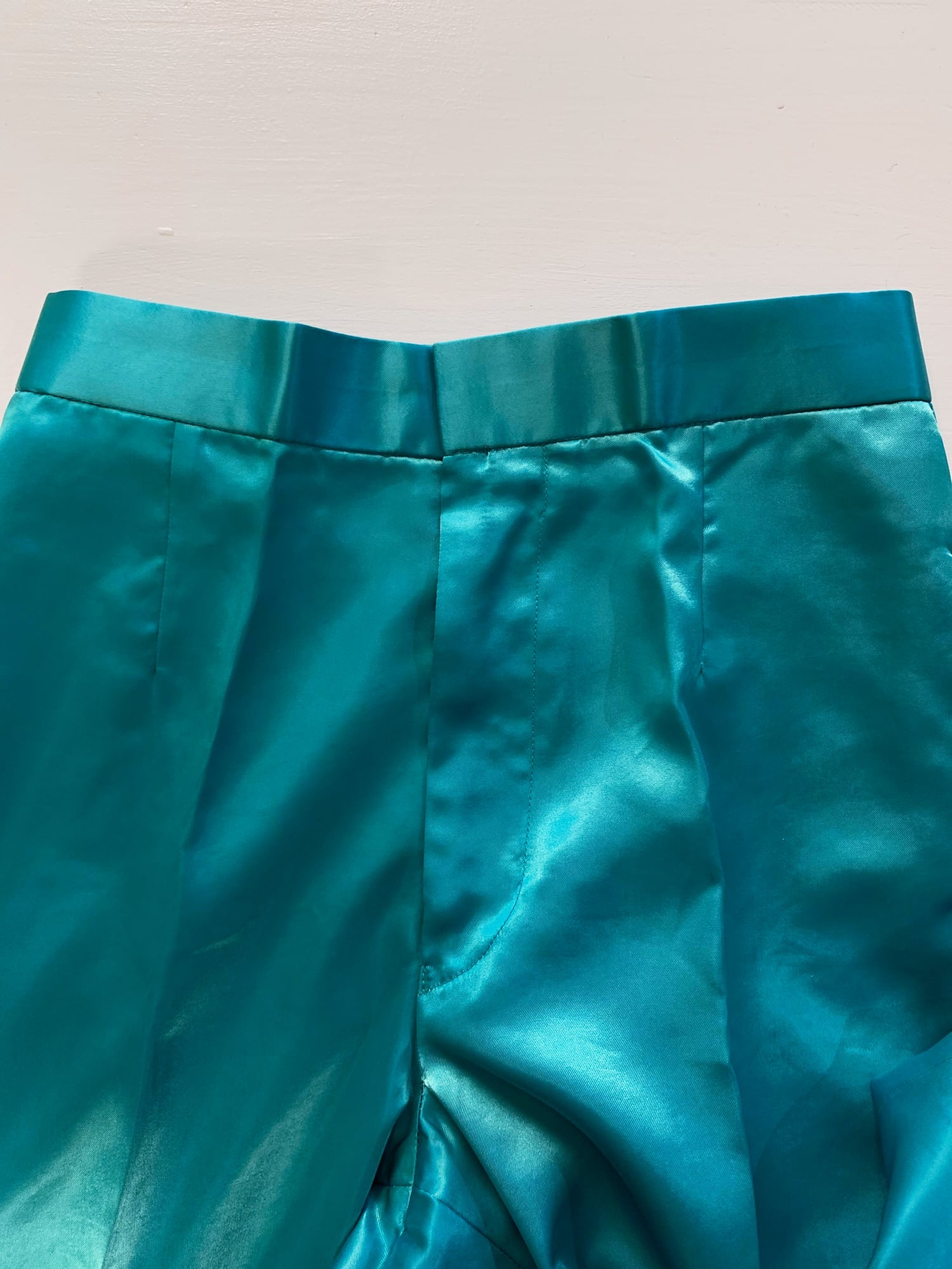 Tricot Comme des Garcons Junya Watanabe winter 1995 teal satin trousers