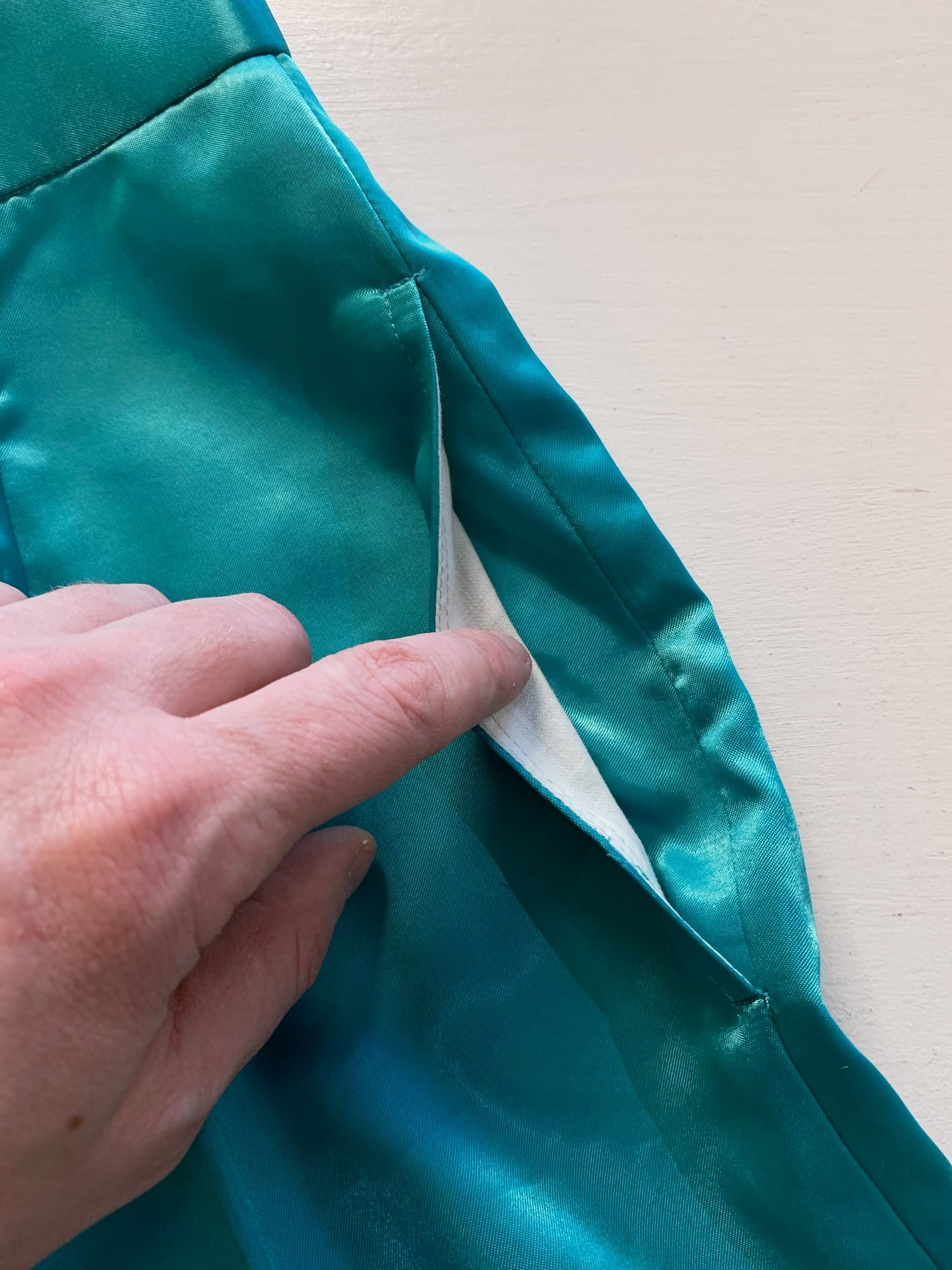 Tricot Comme des Garcons Junya Watanabe winter 1995 teal satin trousers