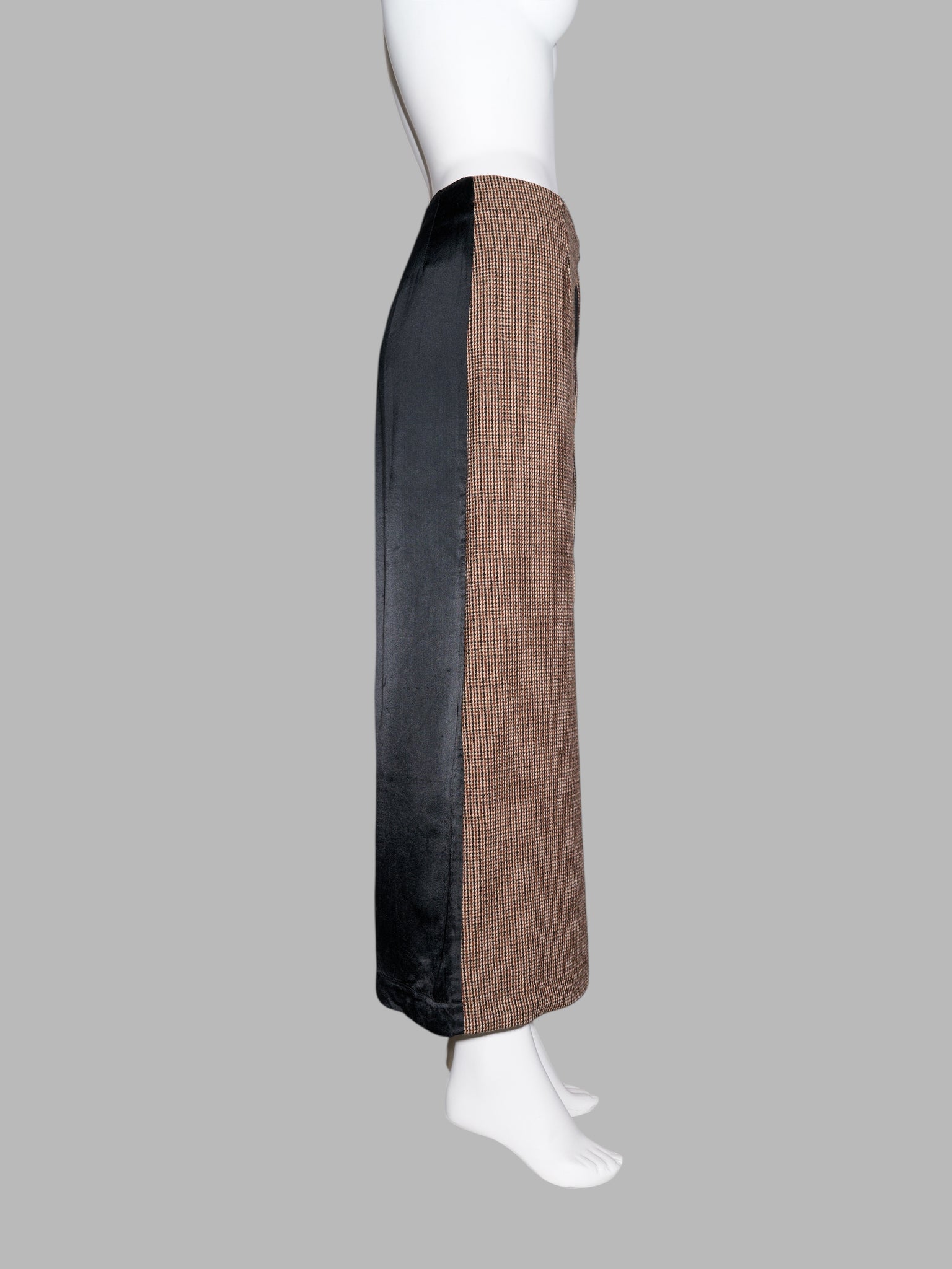 Tricot Comme des Garcons winter 1995 brown tweed maxi skirt with satin back