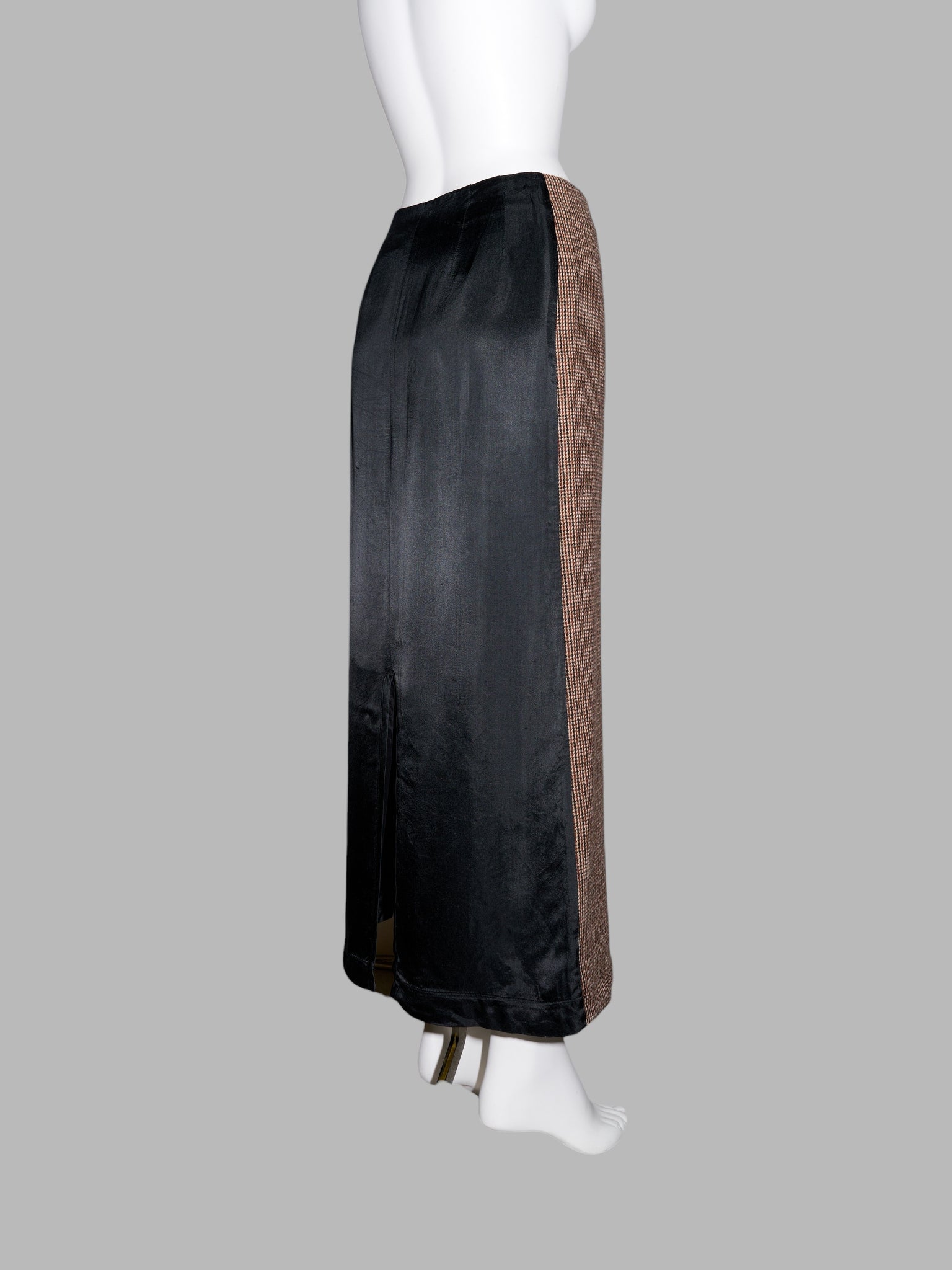 Tricot Comme des Garcons winter 1995 brown tweed maxi skirt with satin back