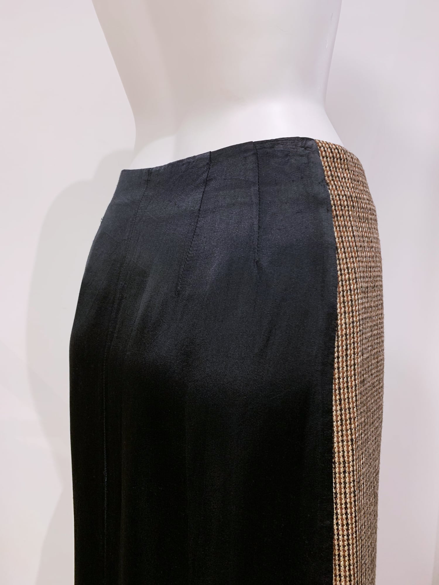 Tricot Comme des Garcons winter 1995 brown tweed maxi skirt with satin back