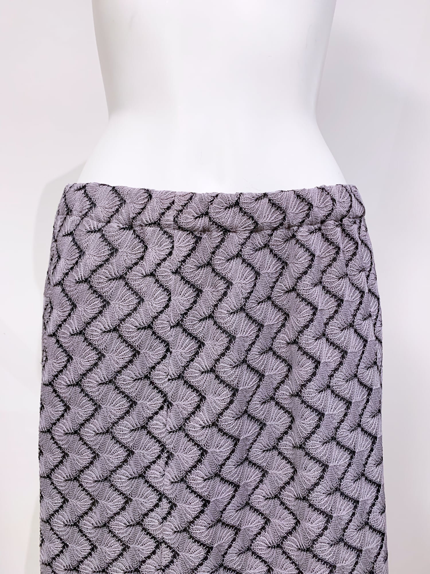 Tricot Comme des Garcons spring 1996 purple grey patterned lace midi skirt