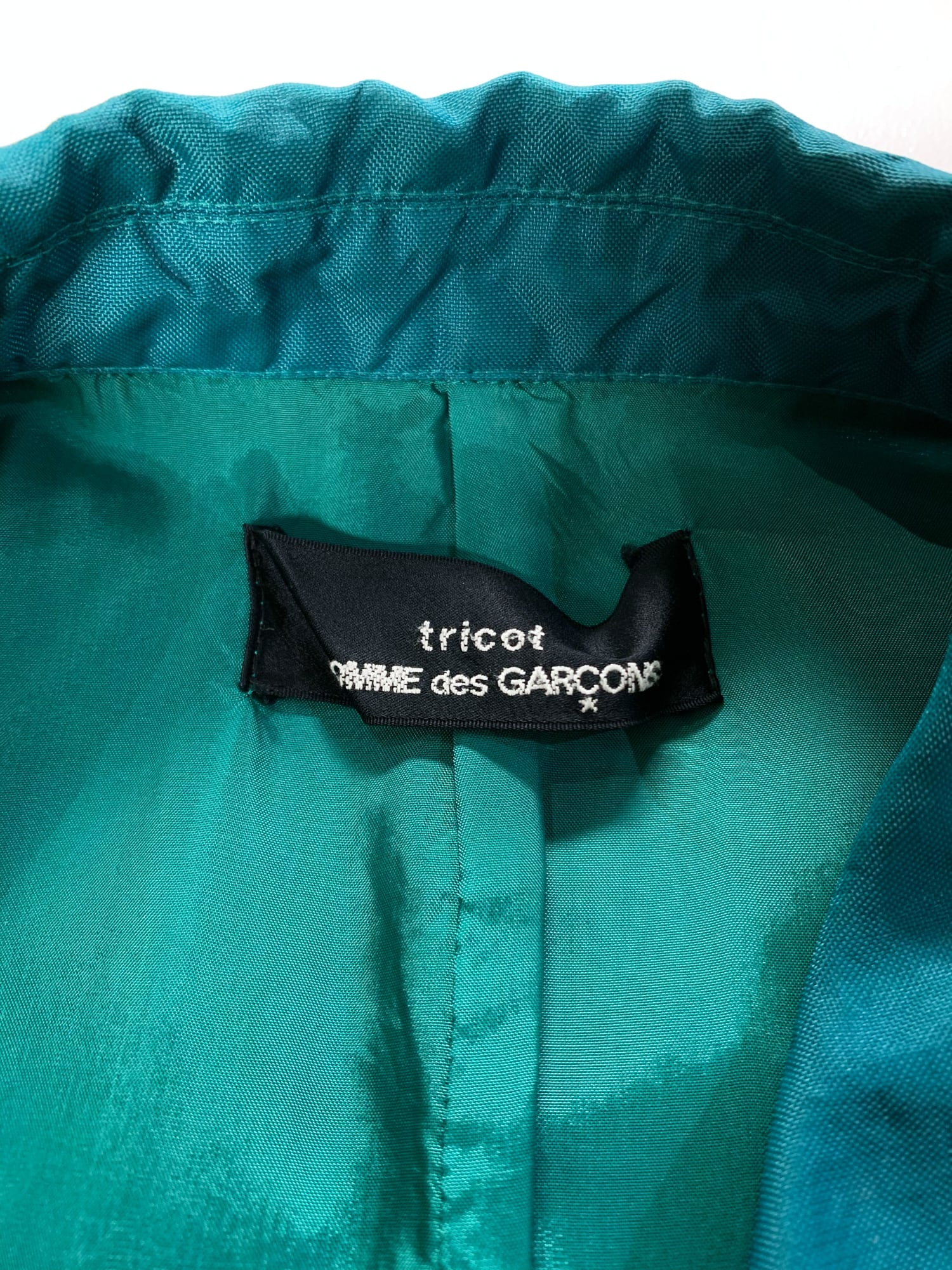 tricot Comme des Garçons 1996 coat Tricot Comme des Garcons SS1996 teal green creased nylon