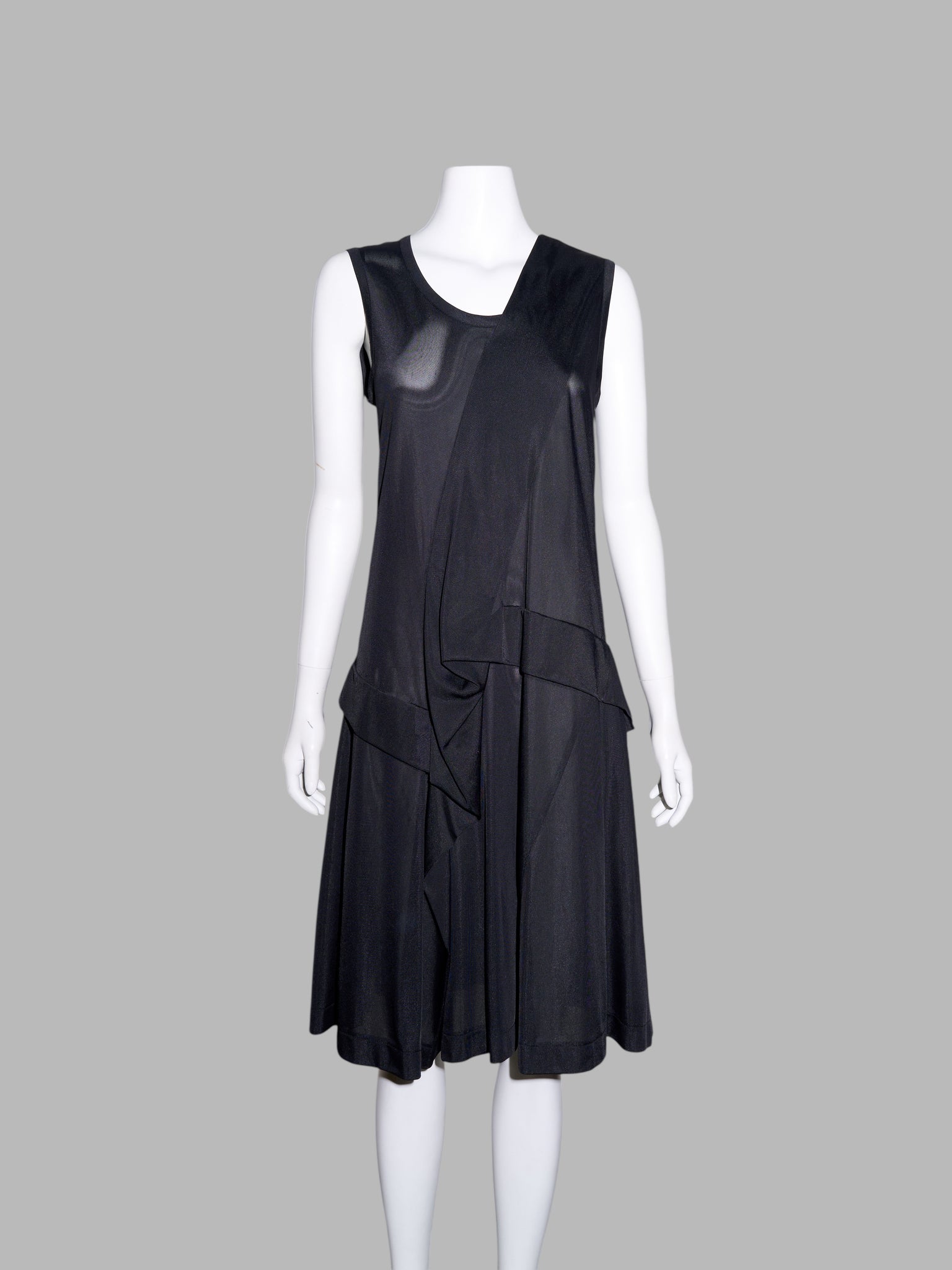 Junya Watanabe spring 1996 sheer black nylon knit tuck detail sleeveless dress