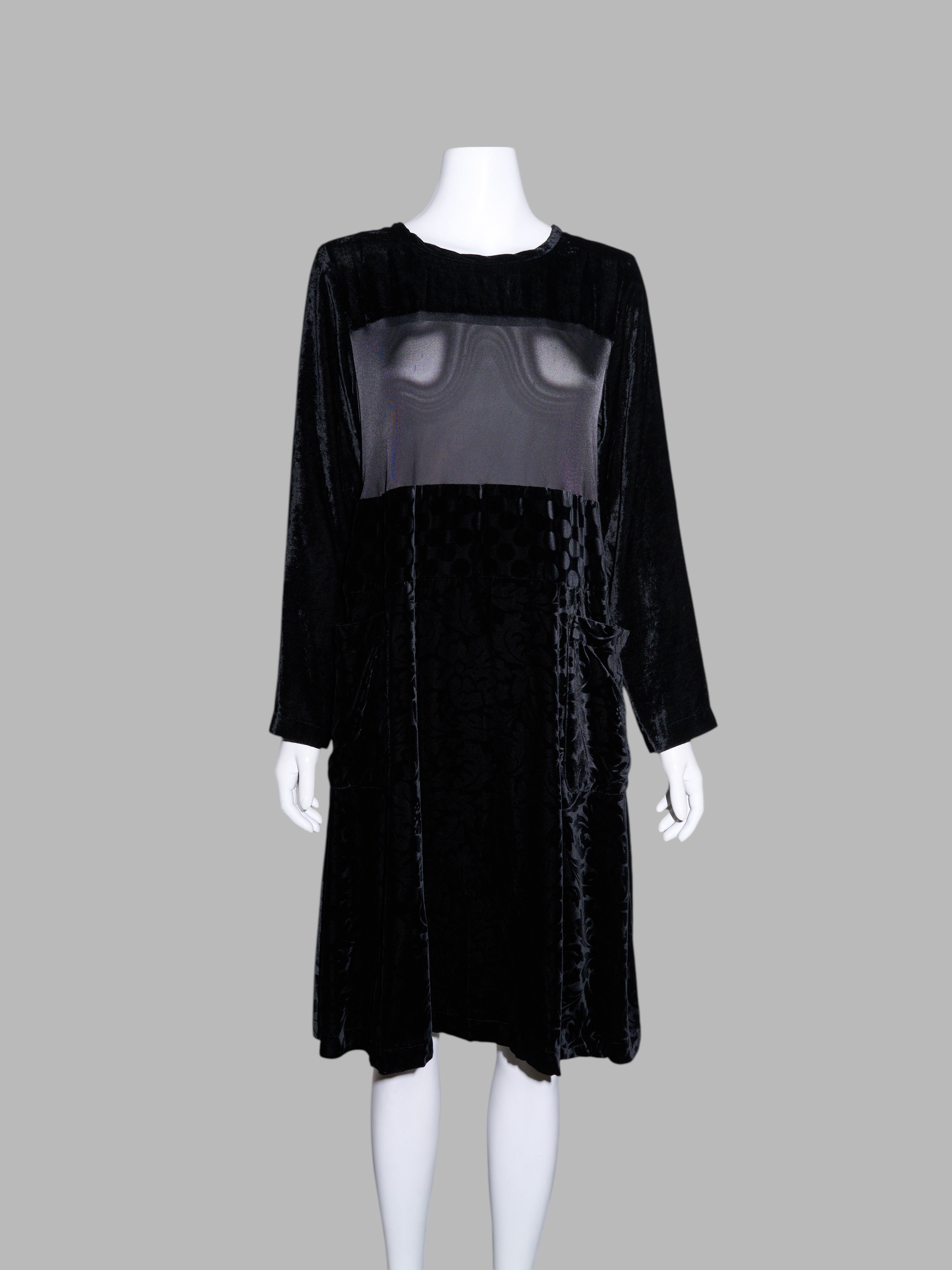 Tricot Comme des Garcons AW1995 black velour dress with sheer