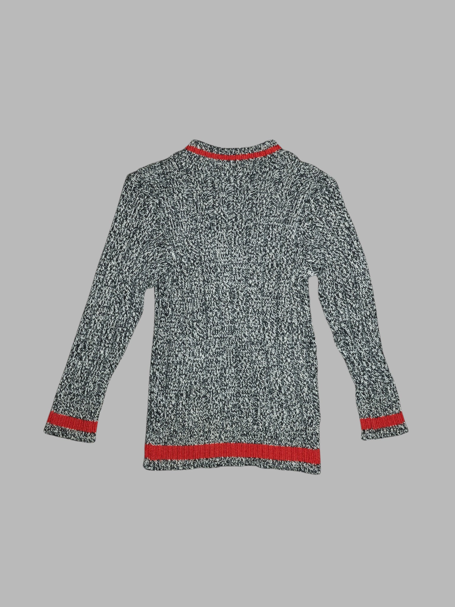 Y’s bis Yohji Yamamoto black white heathered wool rib red accent v-neck jumper