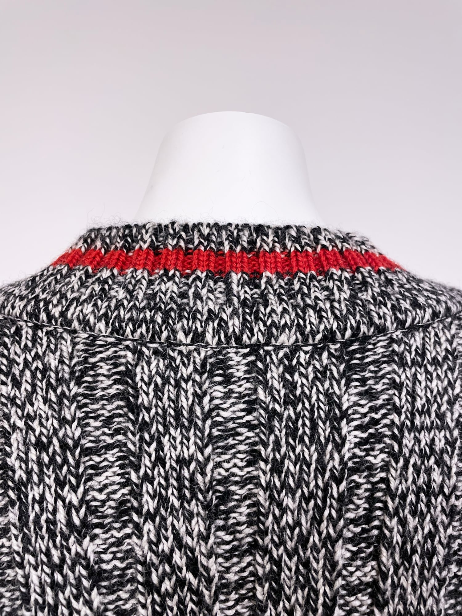 Y’s bis Yohji Yamamoto black white heathered wool rib red accent v-neck jumper