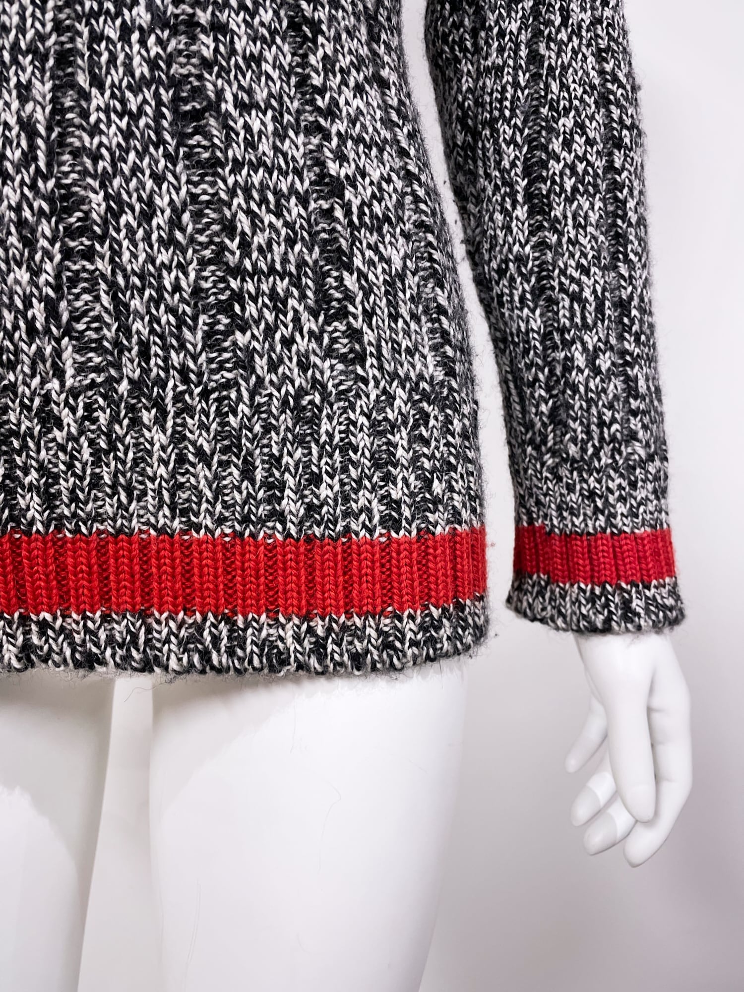 Y’s bis Yohji Yamamoto black white heathered wool rib red accent v-neck jumper