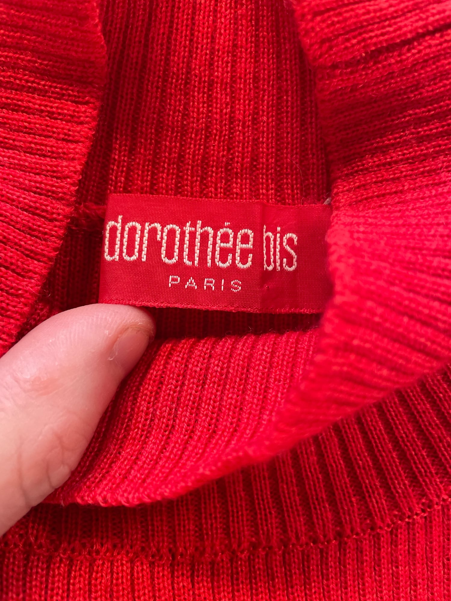 Dorothee Bis 1980s red wool rib knit hem ruffle bodycon dress – Filter ...