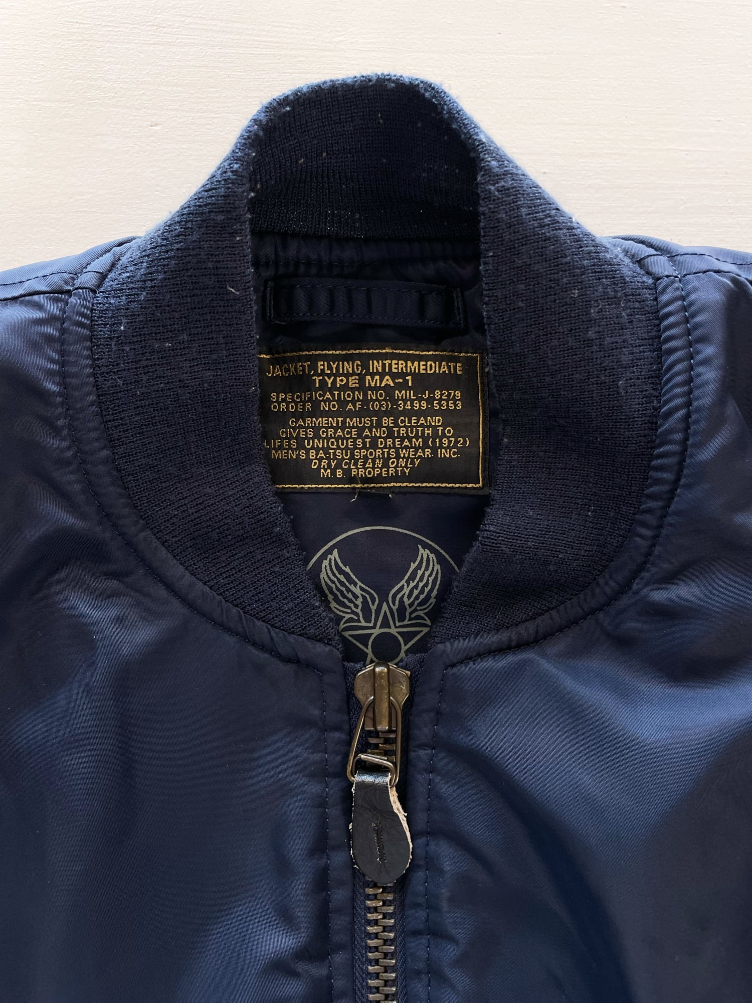 Men's Ba-tsu 1990s padded navy MA-1 bomber jacket with back pocket L ...