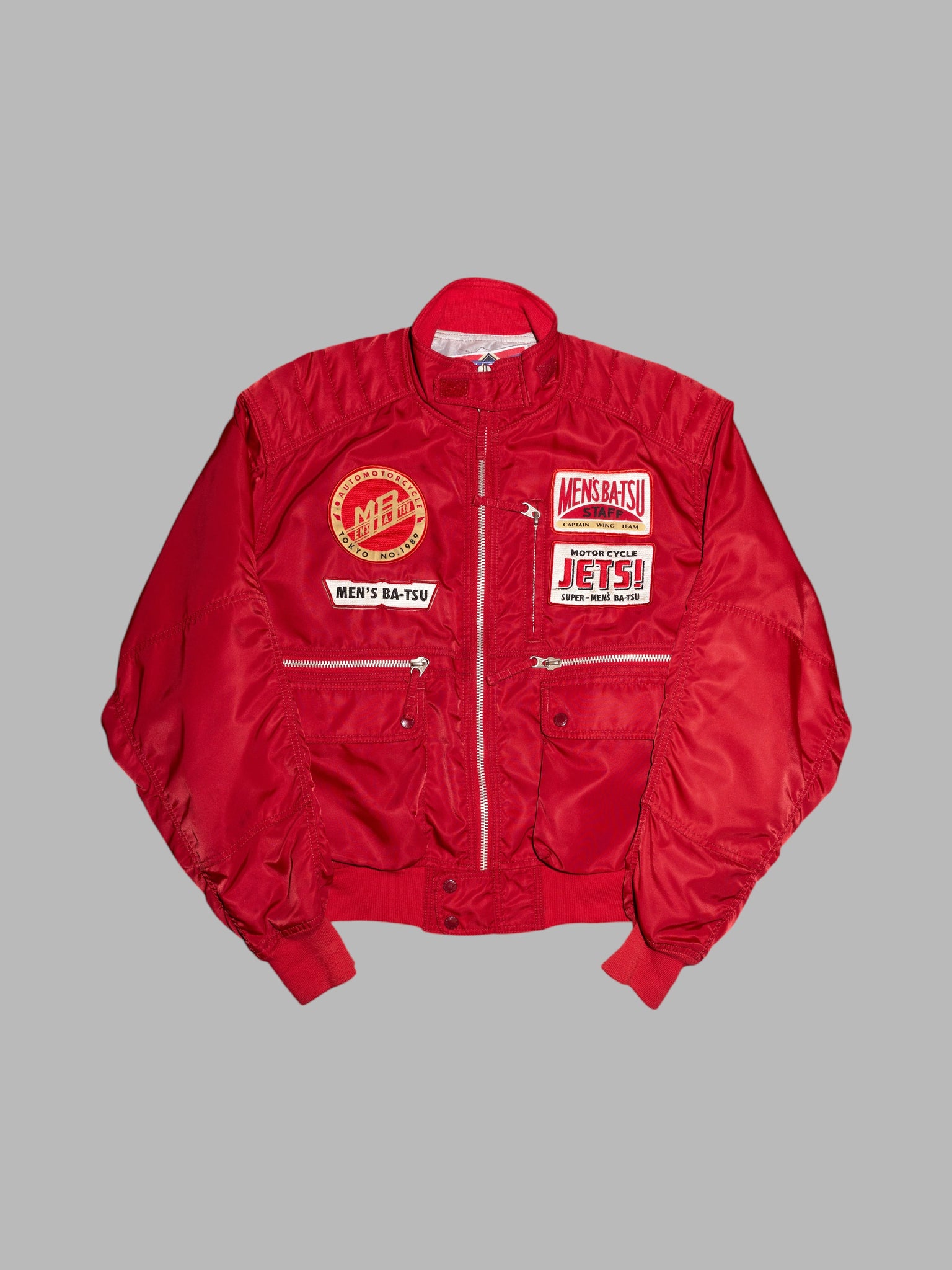 Men’s Ba-tsu 1989 patched red nylon cropped racing jacket – Filter store