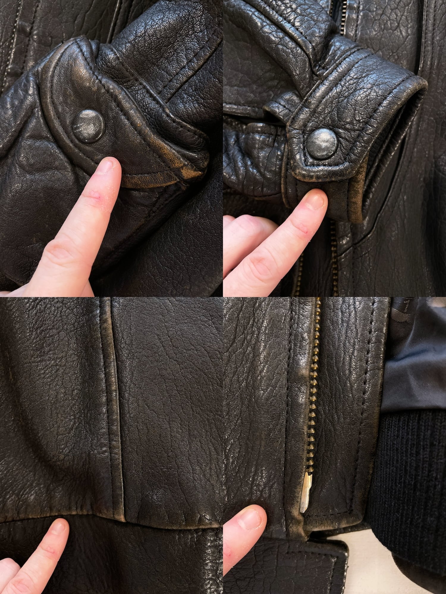 Ba-tsu 1980s distressed black or dark brown leather zip jacket