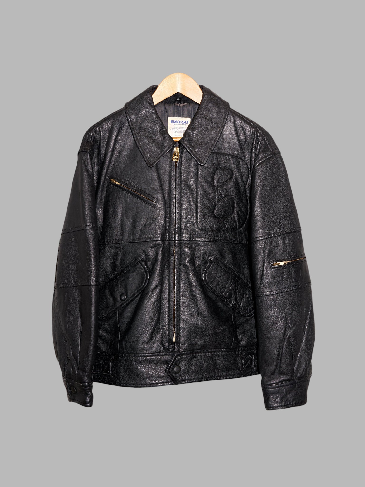 Ba-tsu 1980s black leather zip jacket with topstitched B – Filter