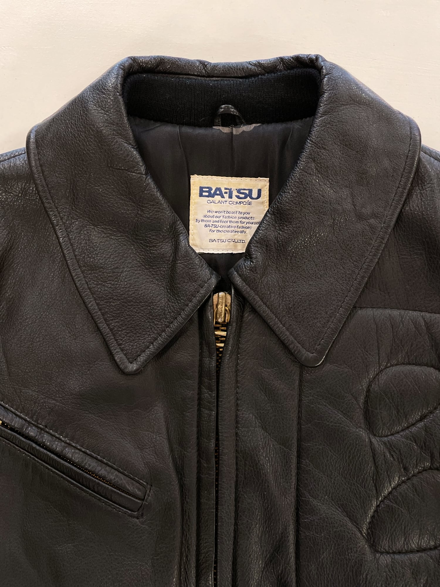 Ba-tsu 1980s black leather zip jacket with topstitched B – Filter