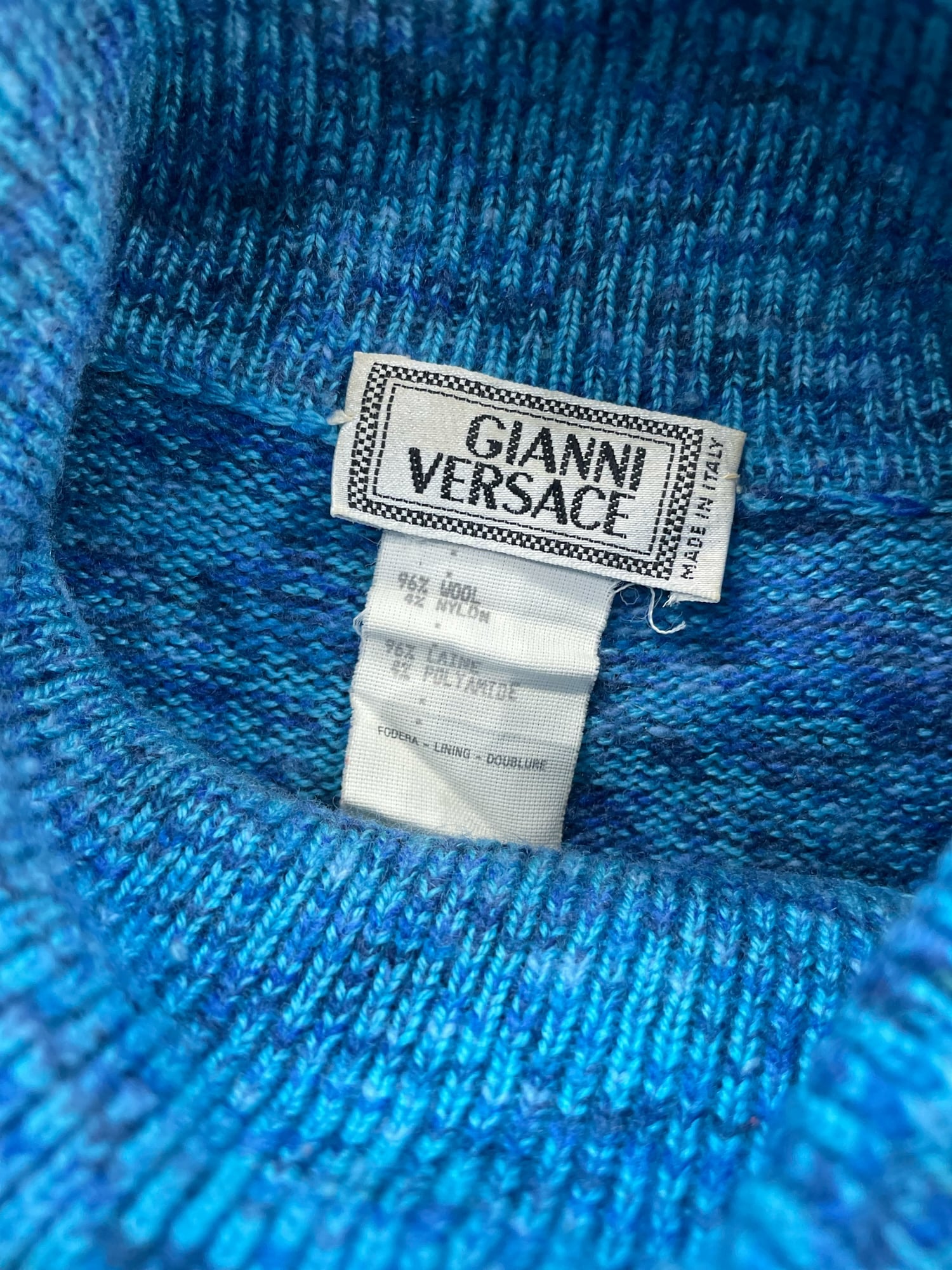 Gianni Versace 1990s knitted blue wool marle turtleneck jumper