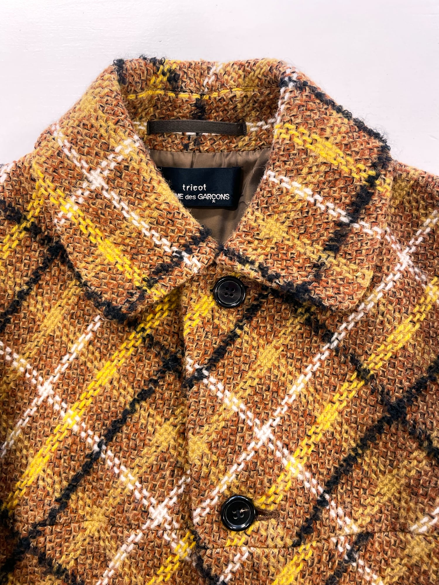 Comme des Garcons winter 1997 brown wool diagonal plaid cocoon