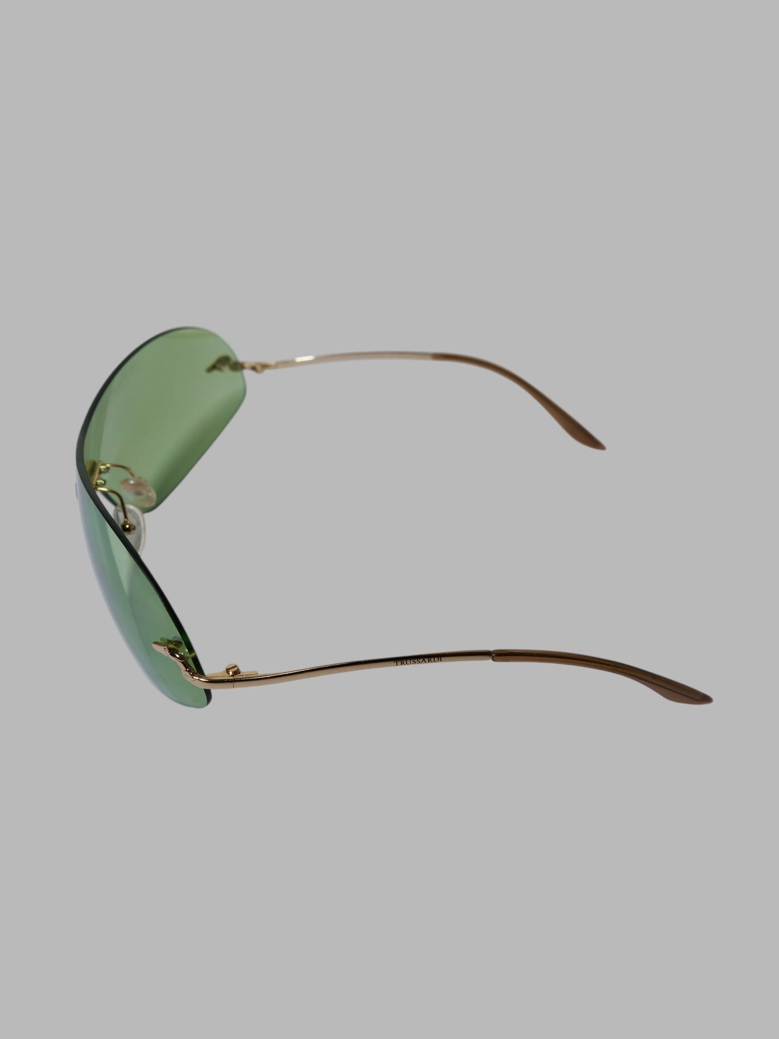 Trussardi early 2000s green rimless lens wraparound sunglasses