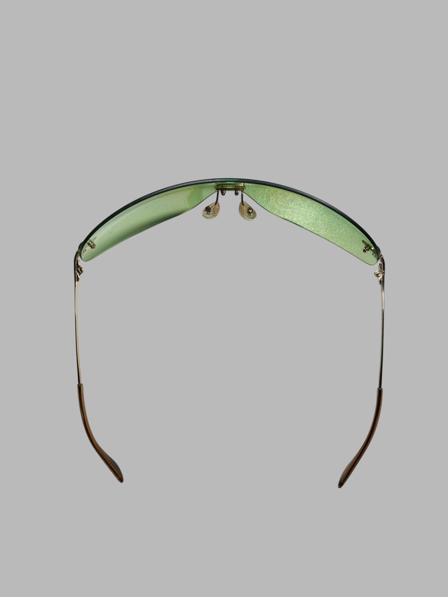 Trussardi early 2000s green rimless lens wraparound sunglasses
