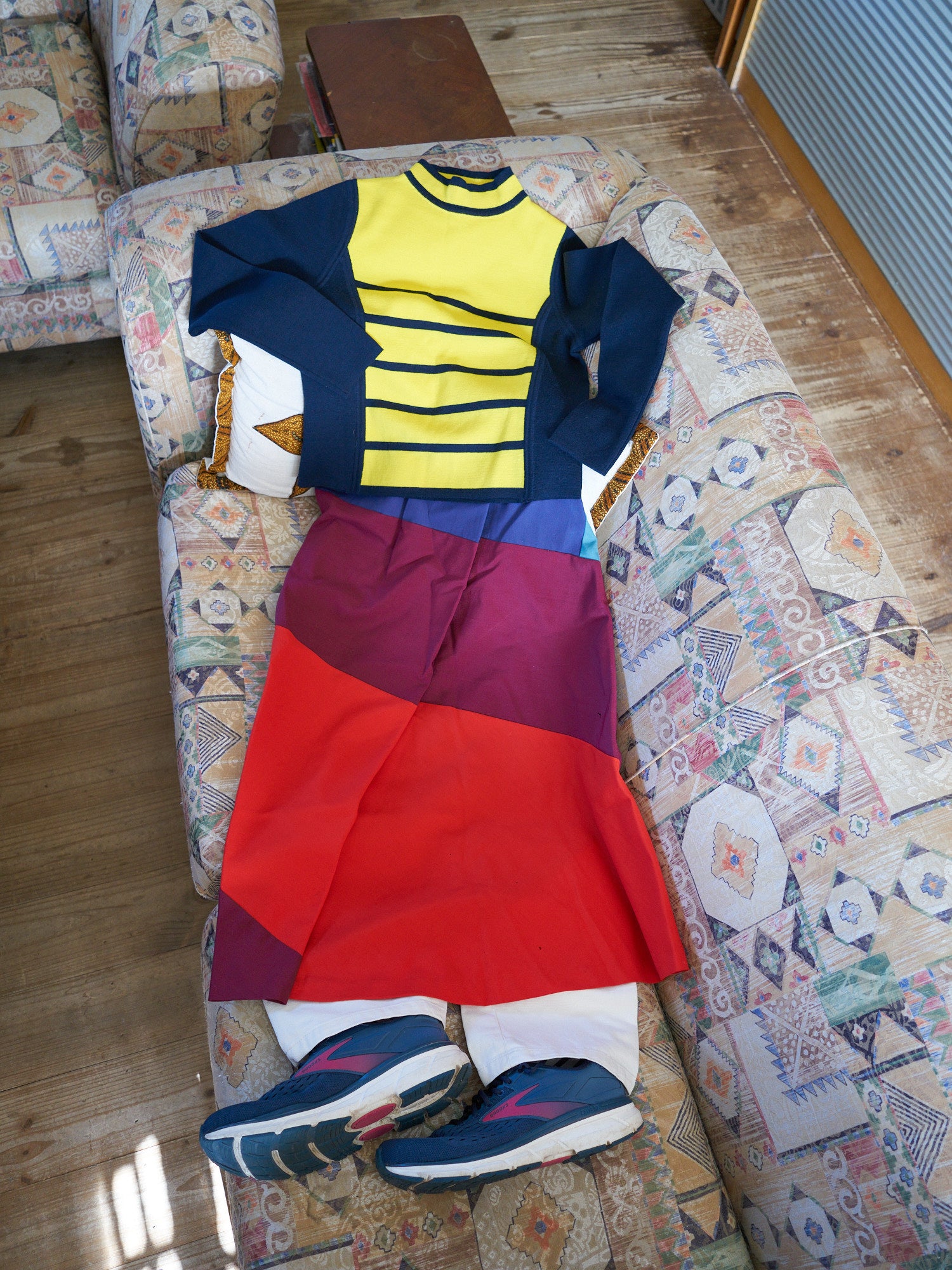 Junko Shimada Part 2 yellow and navy wool stripe mock neck sweater - M S