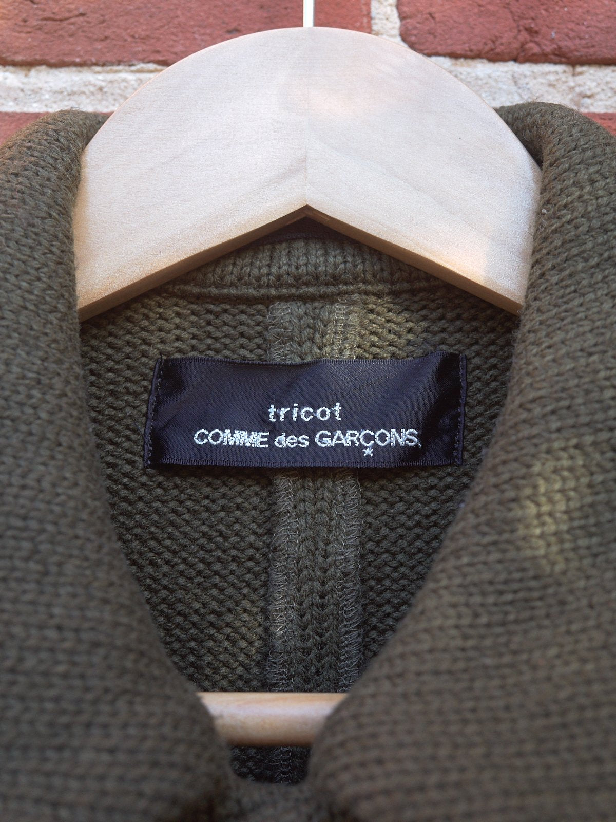 Tricot comme des garcons 1996 khaki brown wool heavy knit jacket 