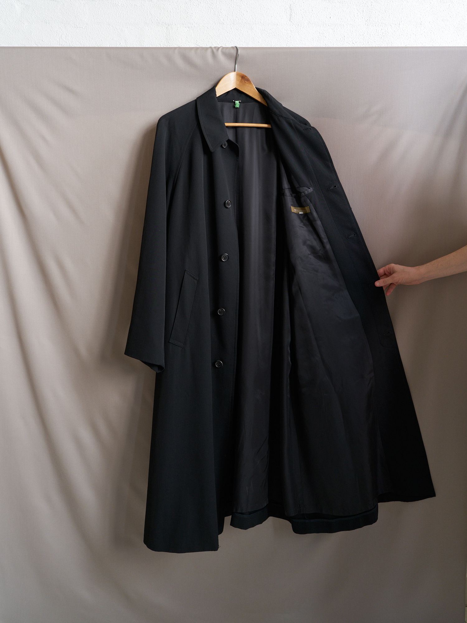 Y's for Men Yohji Yamamoto 1990s black wool gabardine mackintosh coat - sz M L