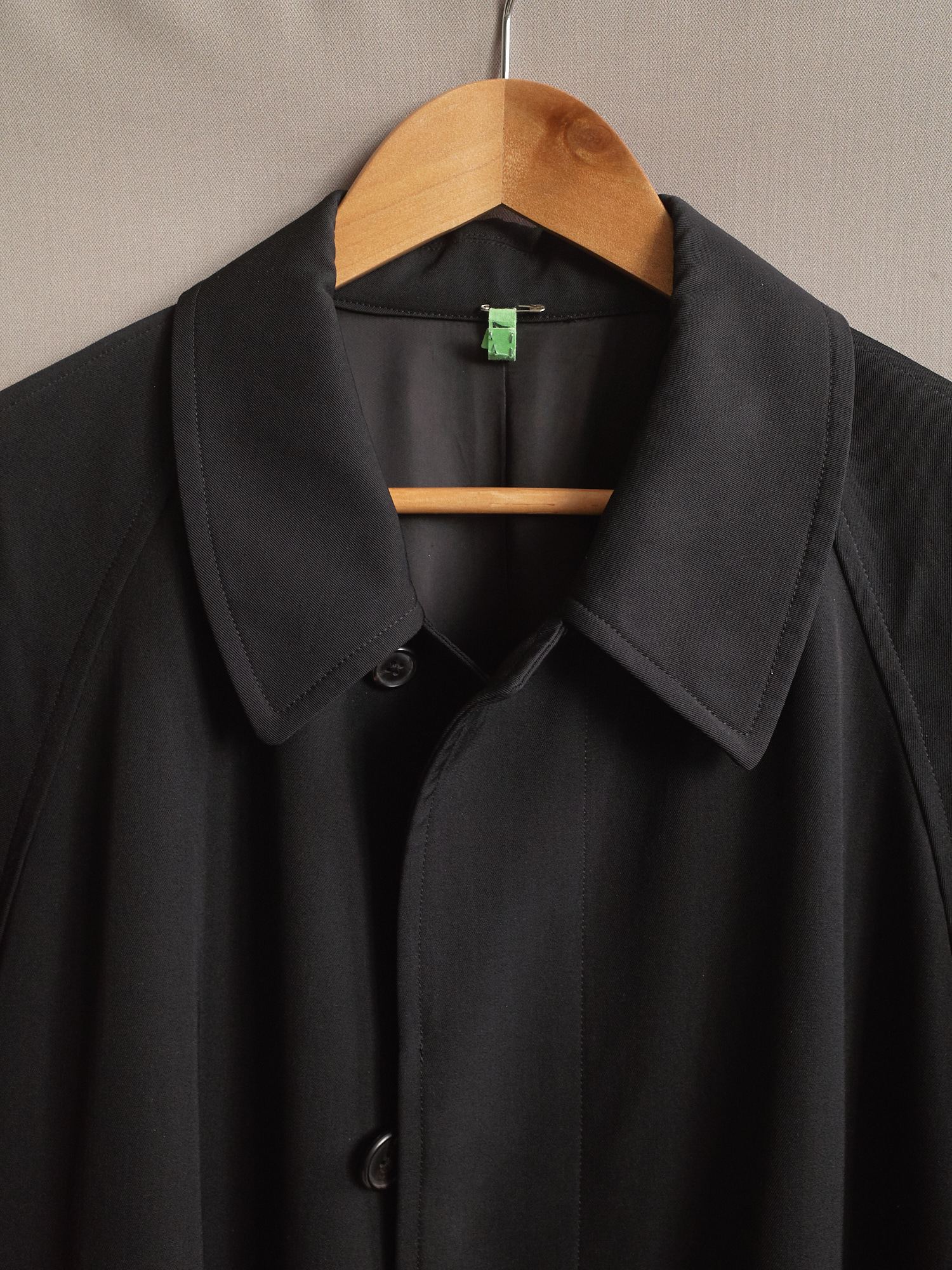 Y's for men black wool gabardine covered placket coat - 1990s