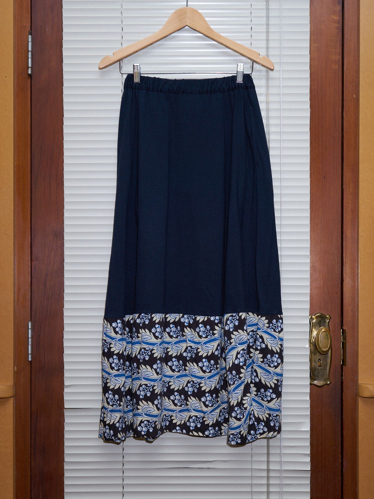 Comme des Garcons 1992 navy cotton jersey floral pattern hem panel skirt - sz M