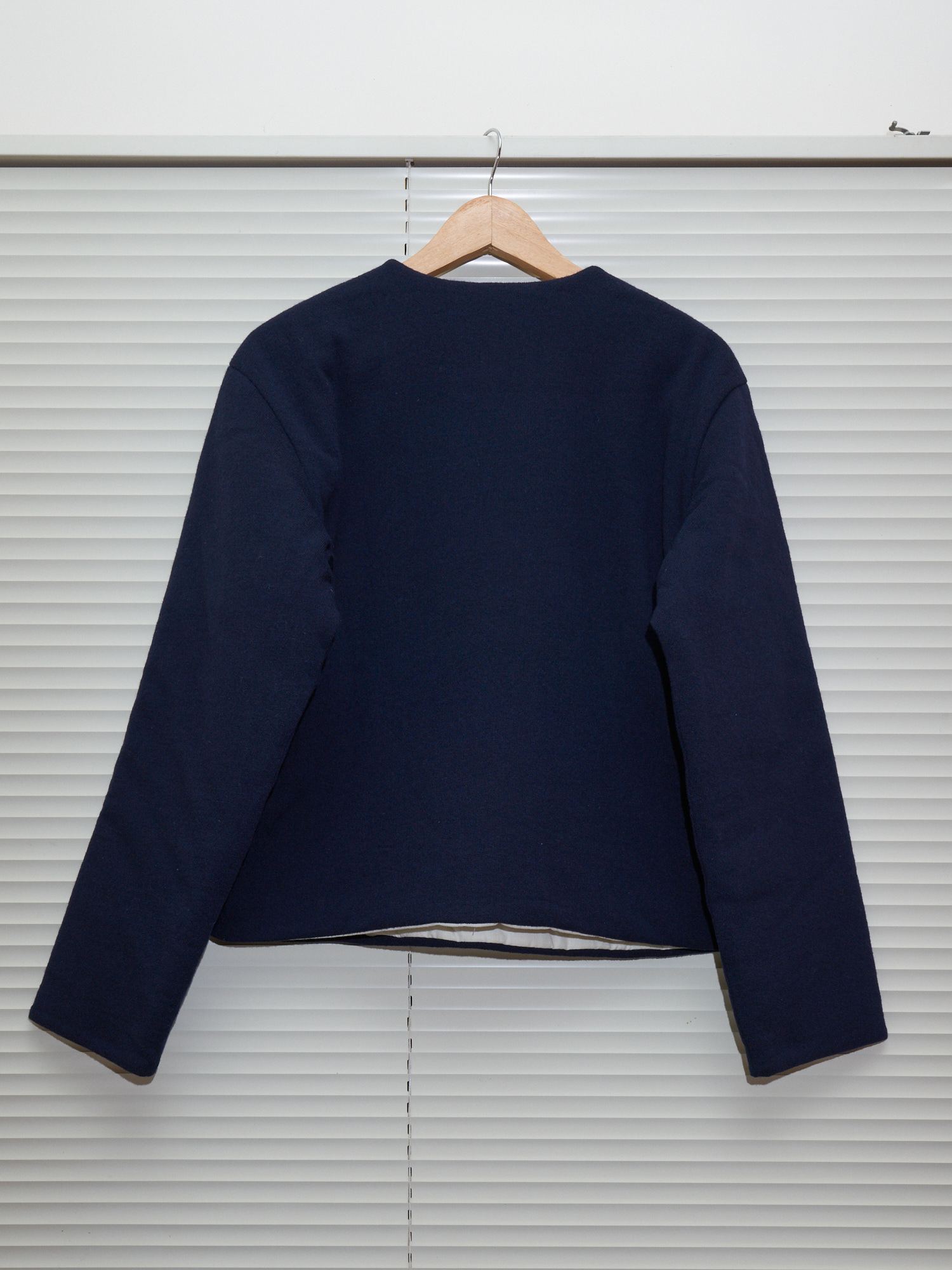 Comme des Garcons Homme 1997 navy wool jersey padded v neck sweater - mens M S