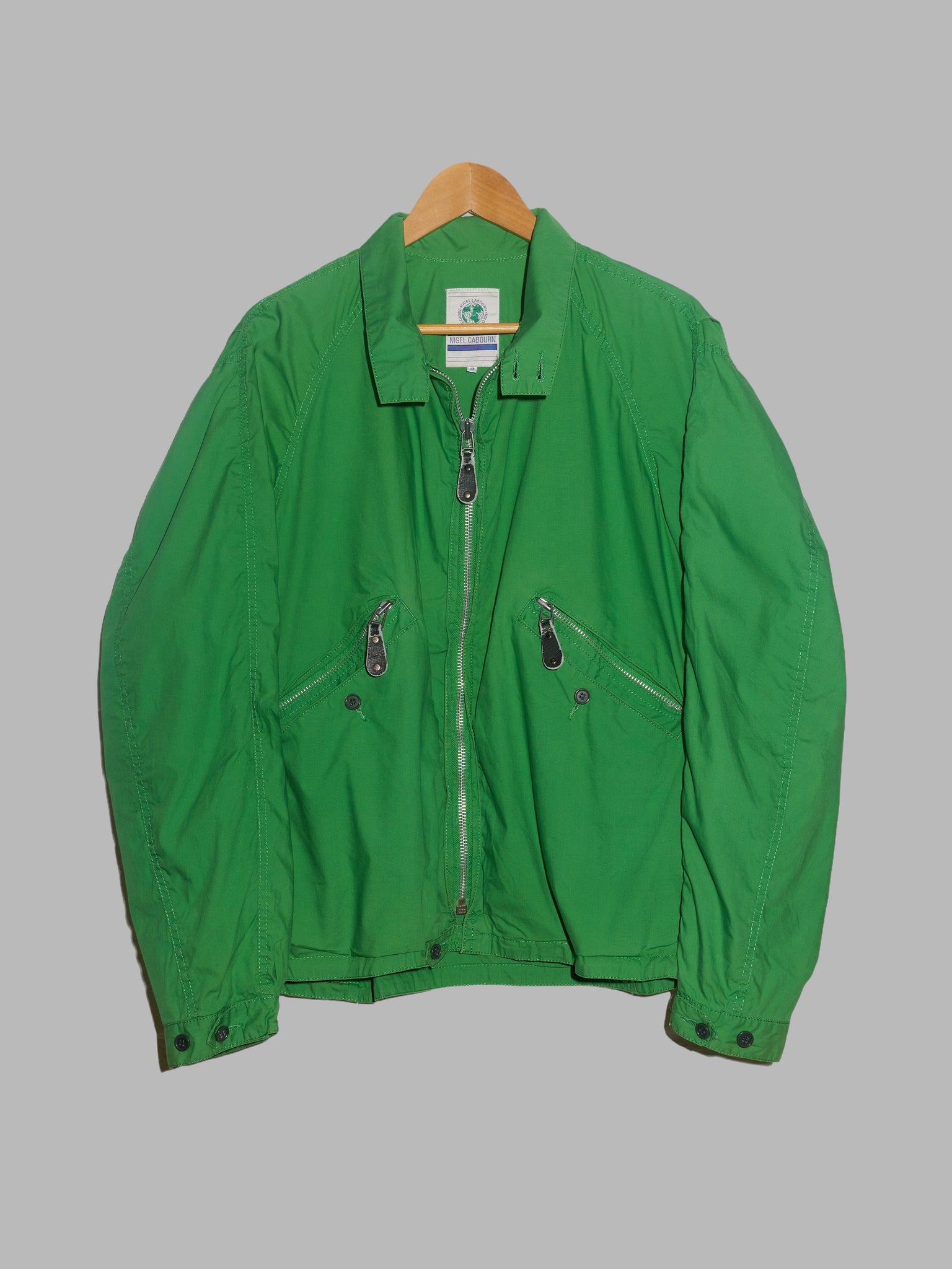 Nigel Cabourn 1990s green cotton double pocket bomber jacket