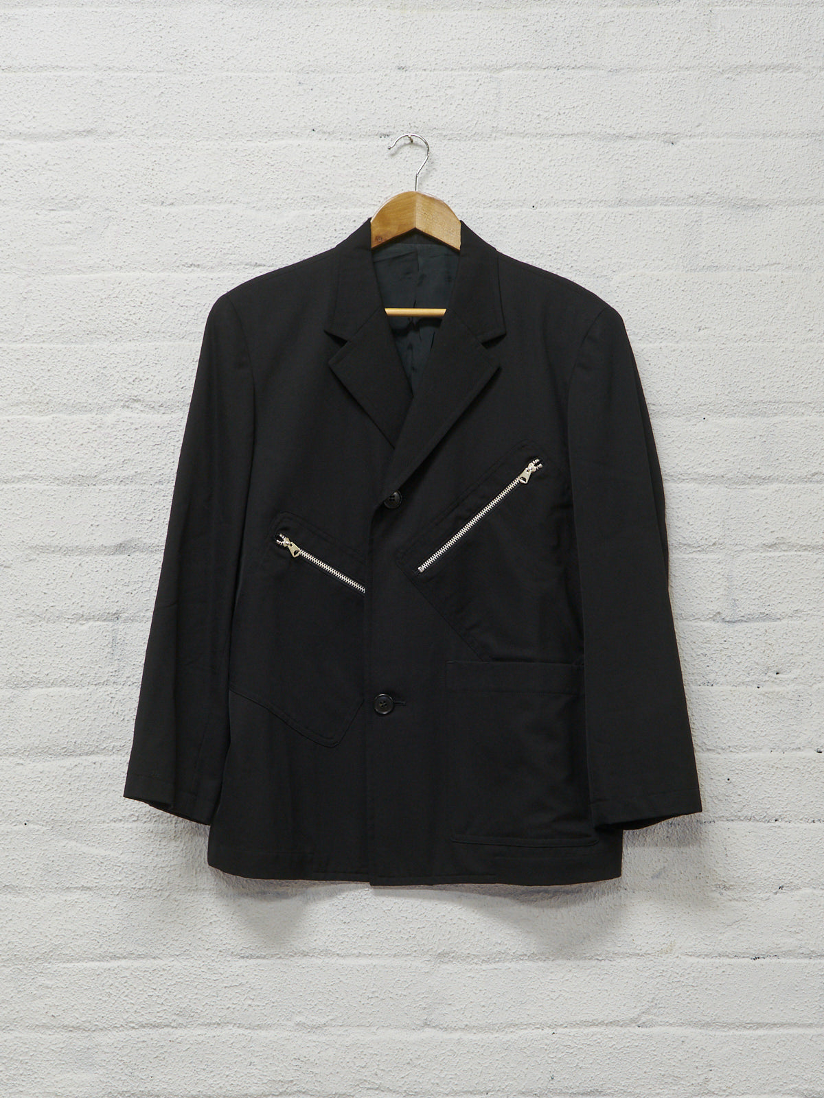 y's yohji yamamoto black wool zip pocket blazer - 1990s