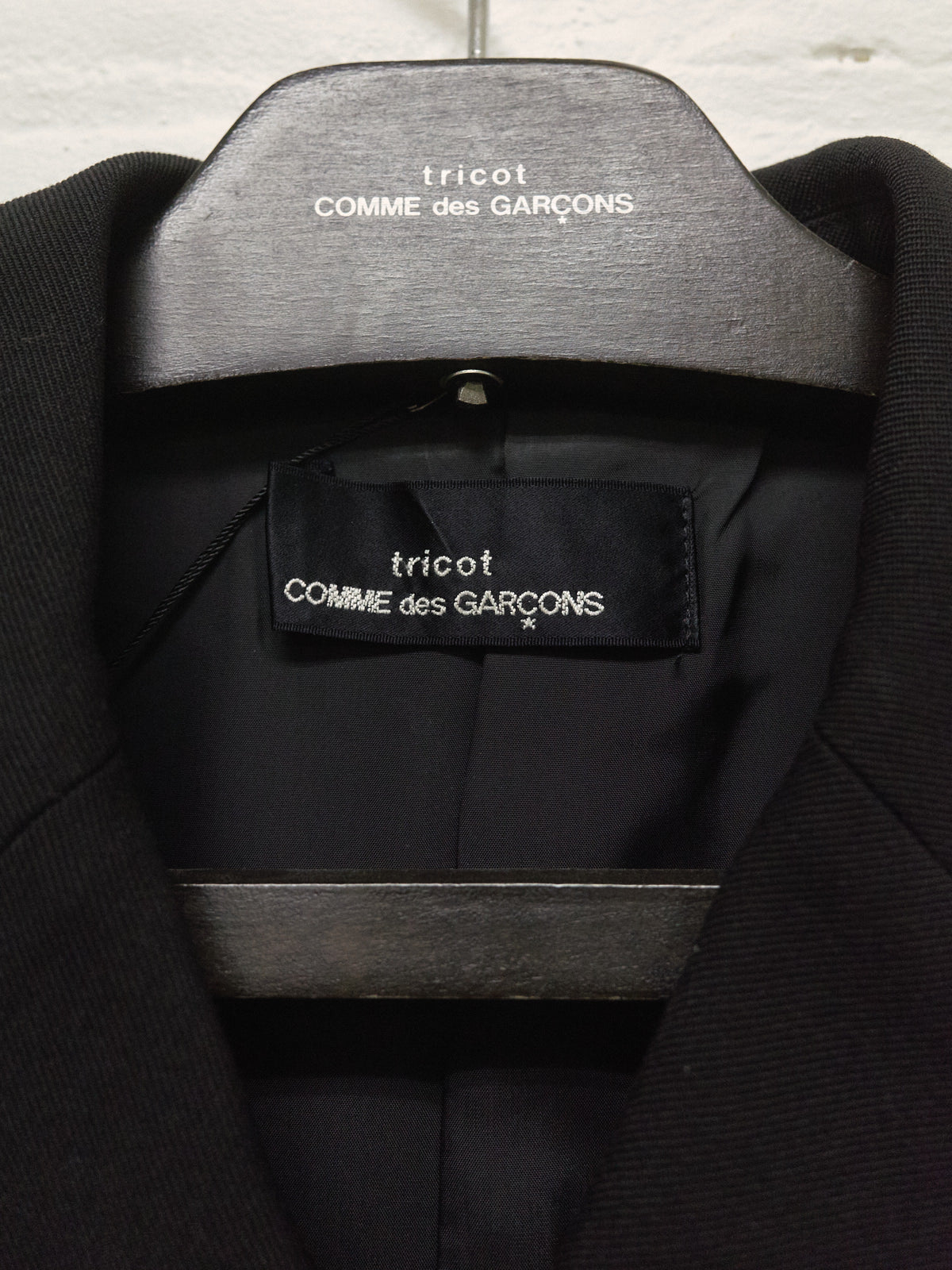 tricot comme des garcons black wool gabardine boxy double breasted pea coat  - 1990s