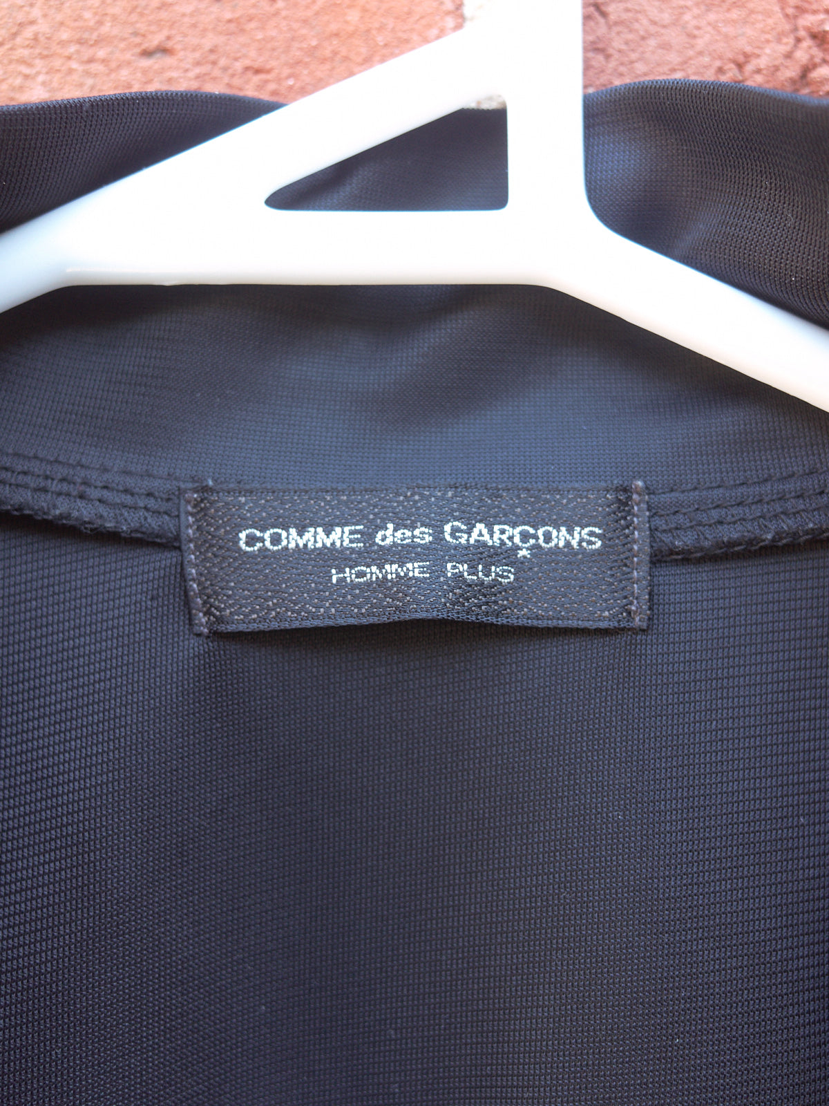 comme des garcons homme plus polyester zipped high neck short sleeve top - 1995