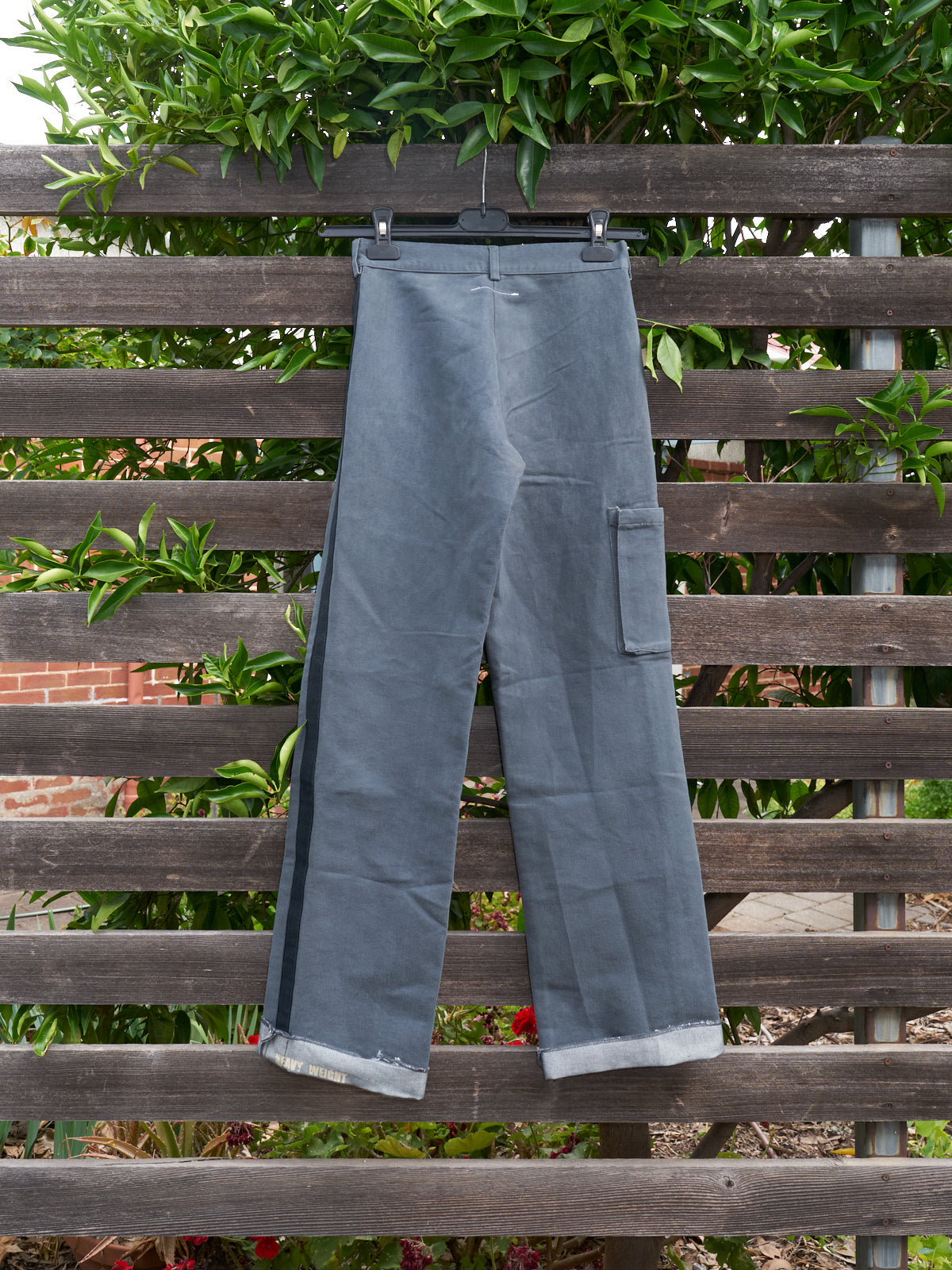 maison martin margiela 6 grey cotton 'heavy weight' side stripe trousers - 2000s