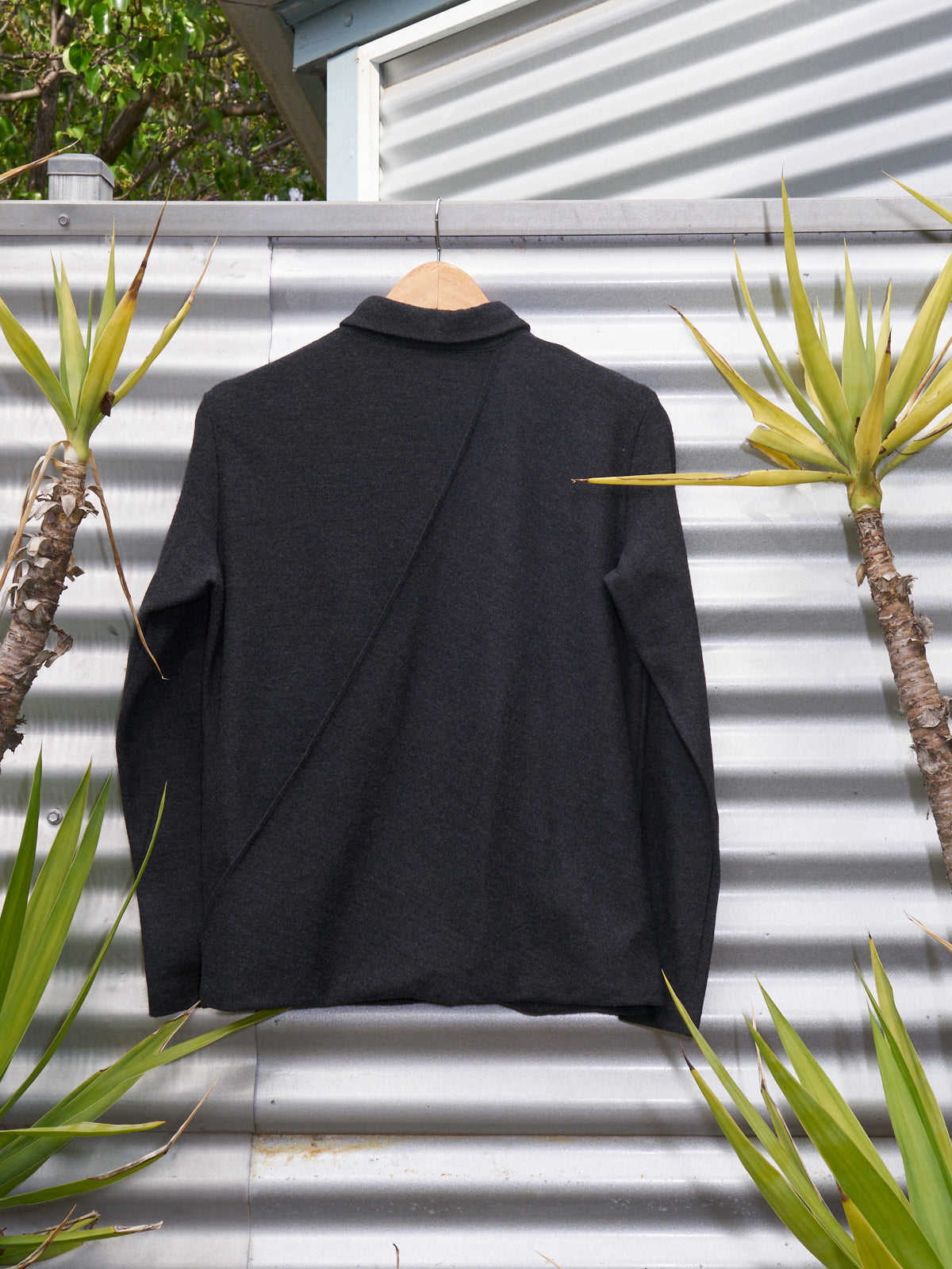 permanente issey miyake grey wool jersey overlap front pullover shirt - 1980s