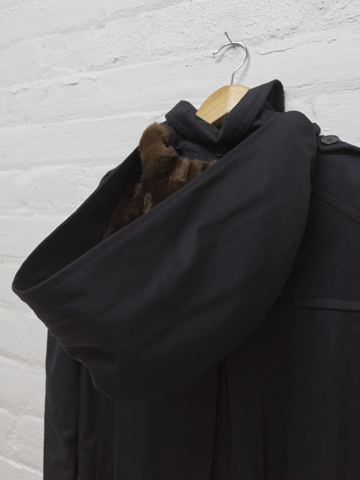 Veronique Branquinho washed black cotton detachable fur hood coat - womens 36